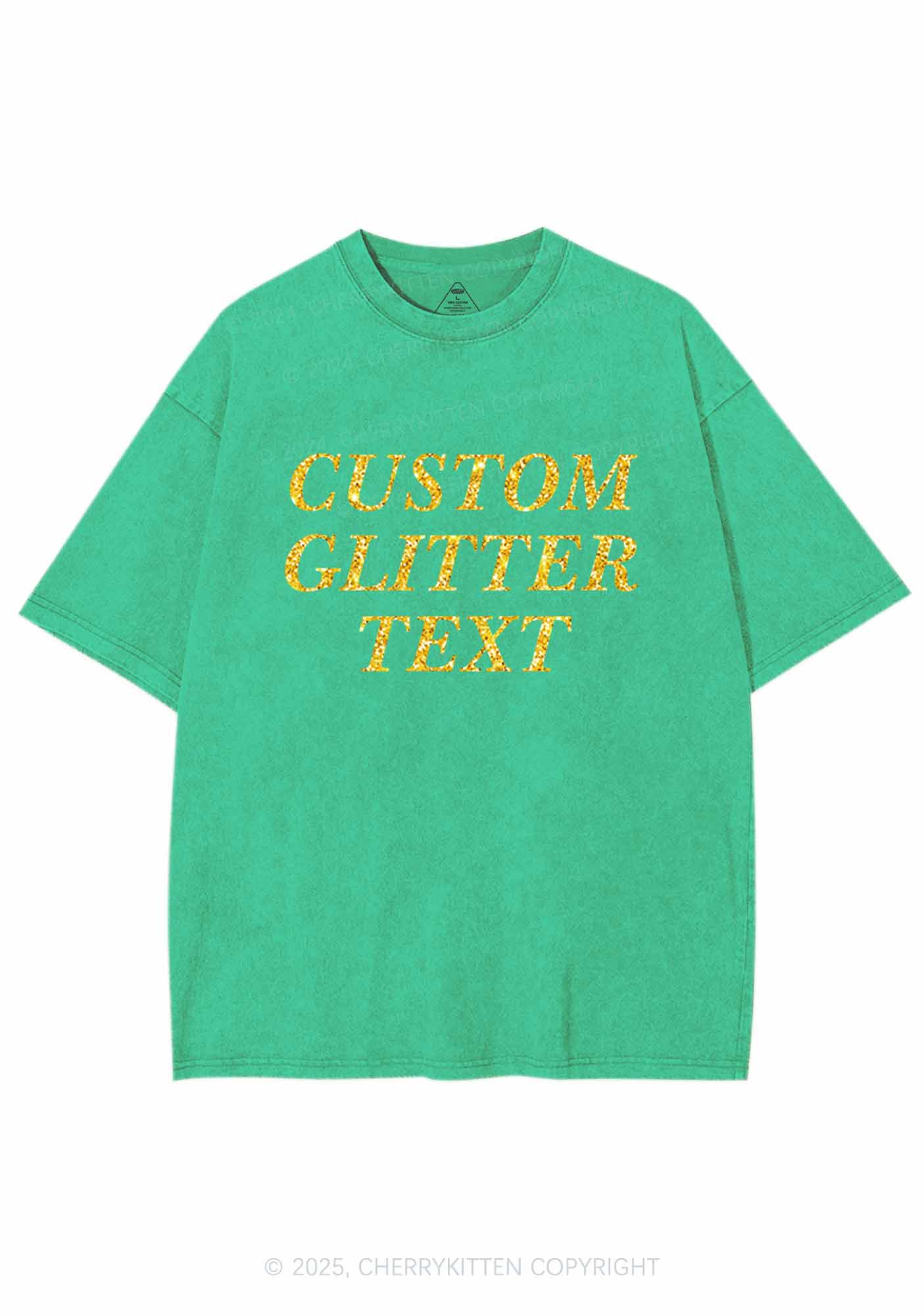 Custom Text Glitter Y2K Shirts Washed Tee Cherrykitten - Image 13