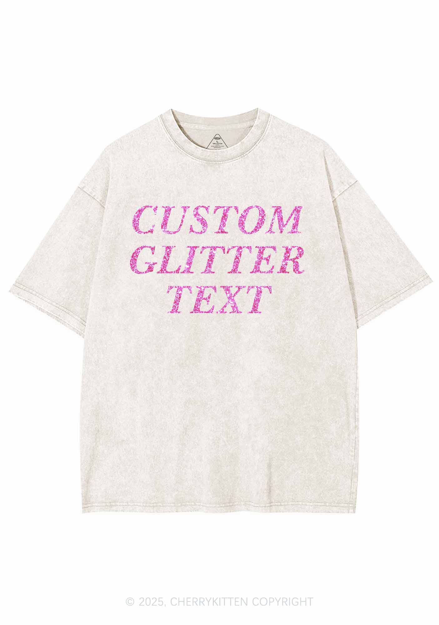 Custom Text Glitter Y2K Shirts Washed Tee Cherrykitten - Image 6