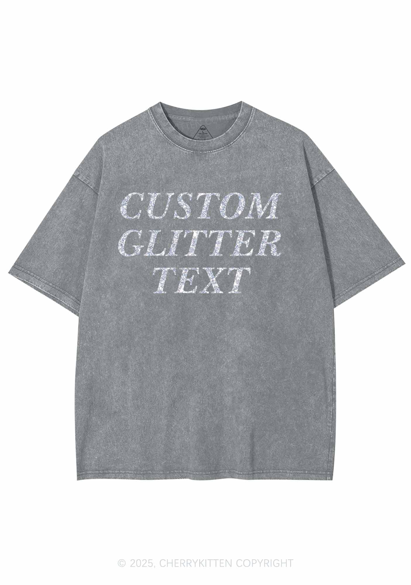 Custom Text Glitter Y2K Shirts Washed Tee Cherrykitten - Image 8