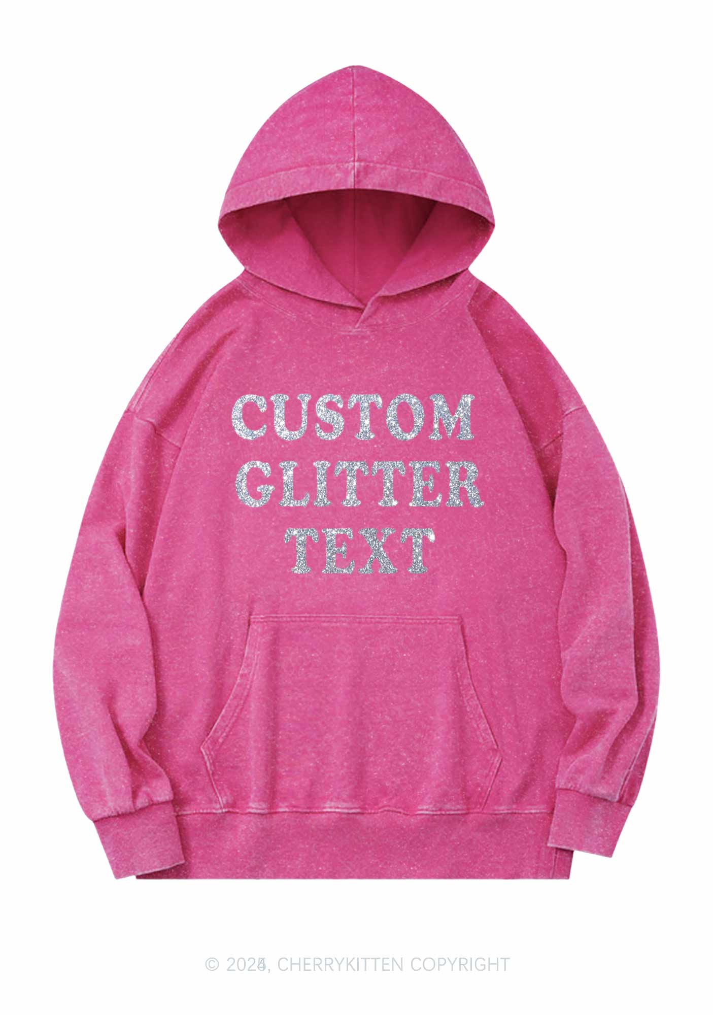 Custom Text Glitter Y2K Washed Hoodie Cherrykitten - Image 6