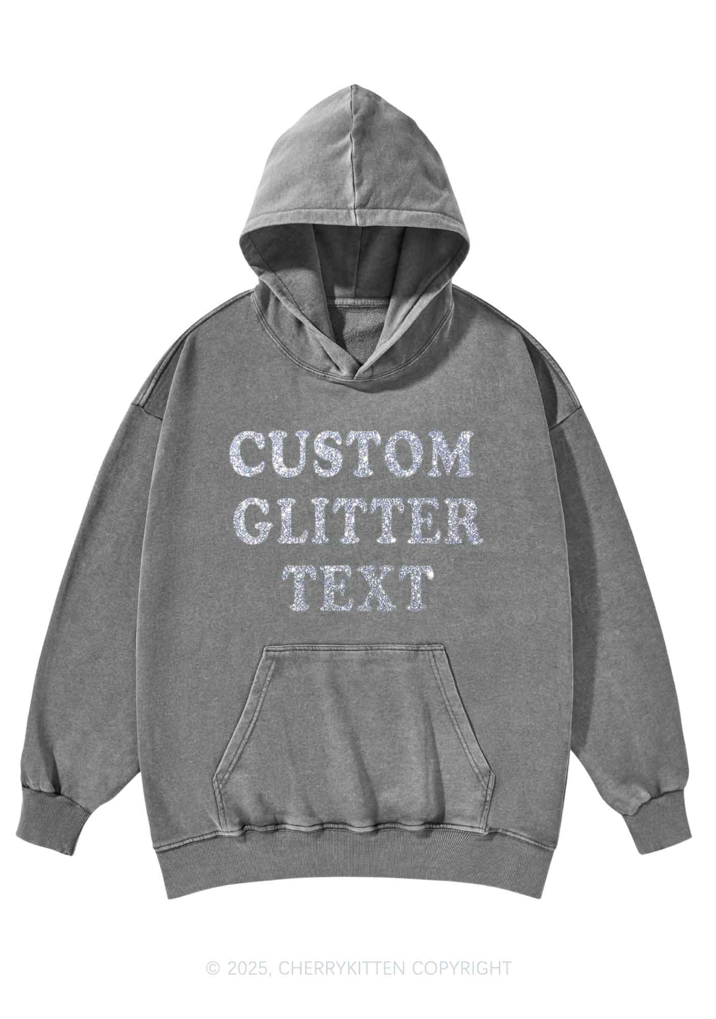Custom Text Glitter Y2K Washed Hoodie Cherrykitten - Image 7