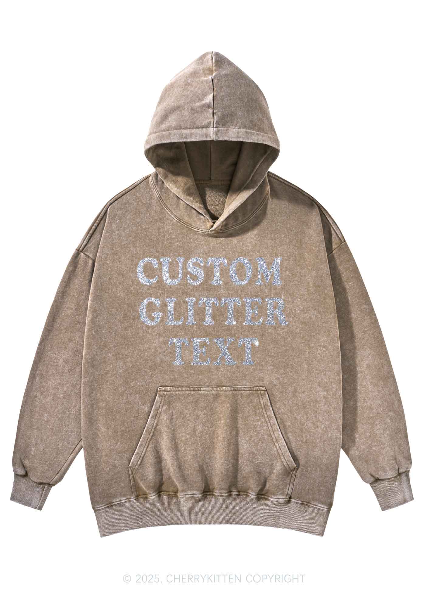 Custom Text Glitter Y2K Washed Hoodie Cherrykitten - Image 8