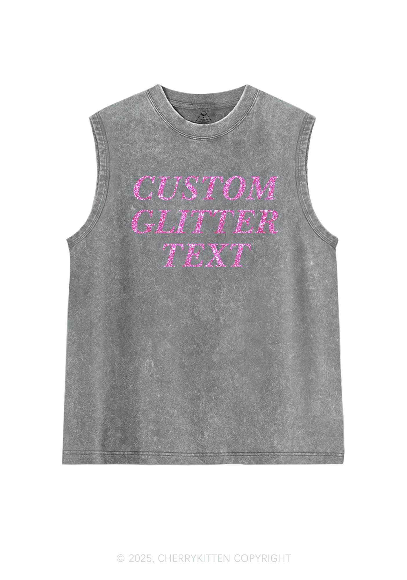 Custom Text Glitter Y2K Washed Muscle Tank Cherrykitten - Image 10