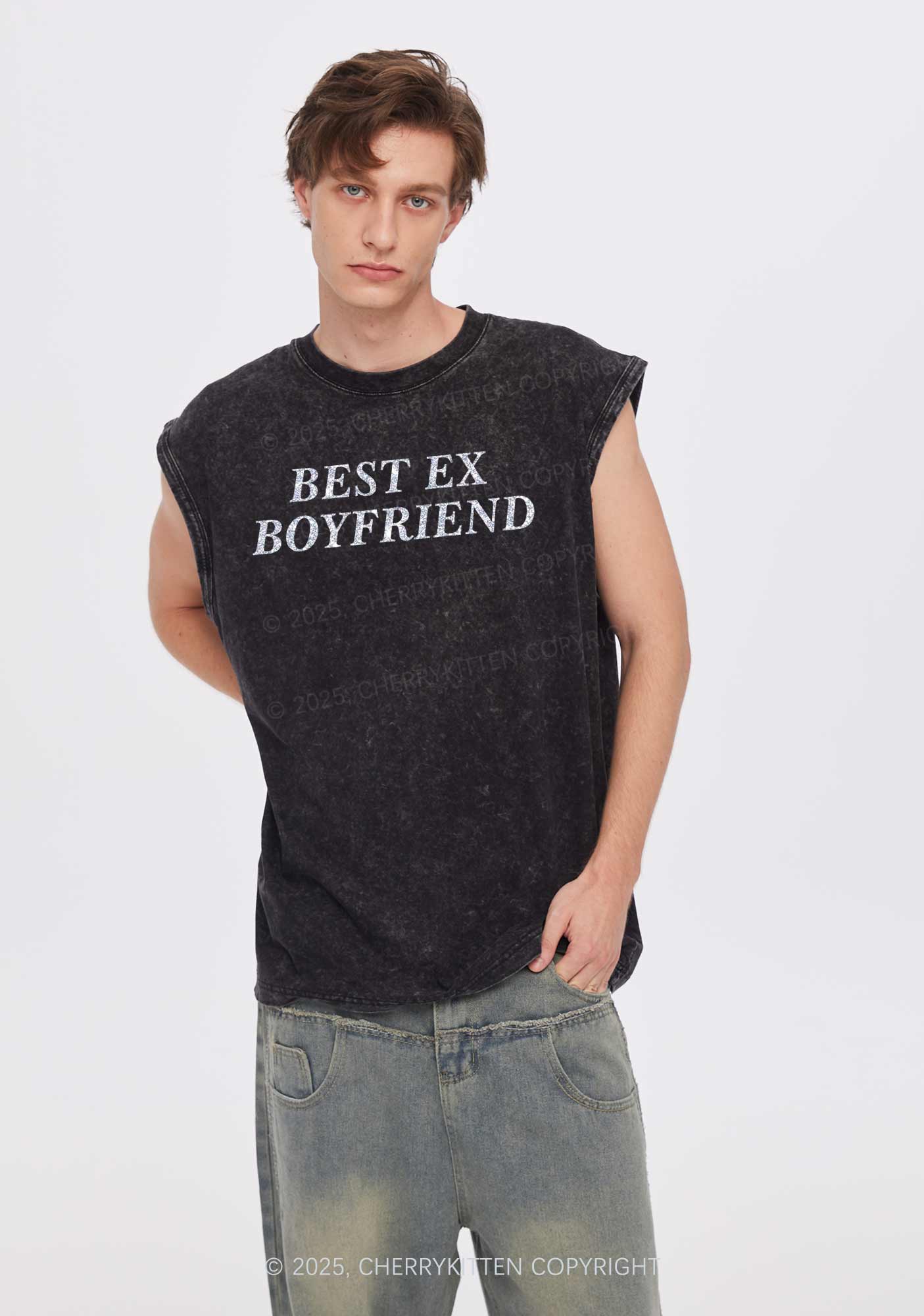 Custom Text Glitter Y2K Washed Muscle Tank Cherrykitten - Image 5