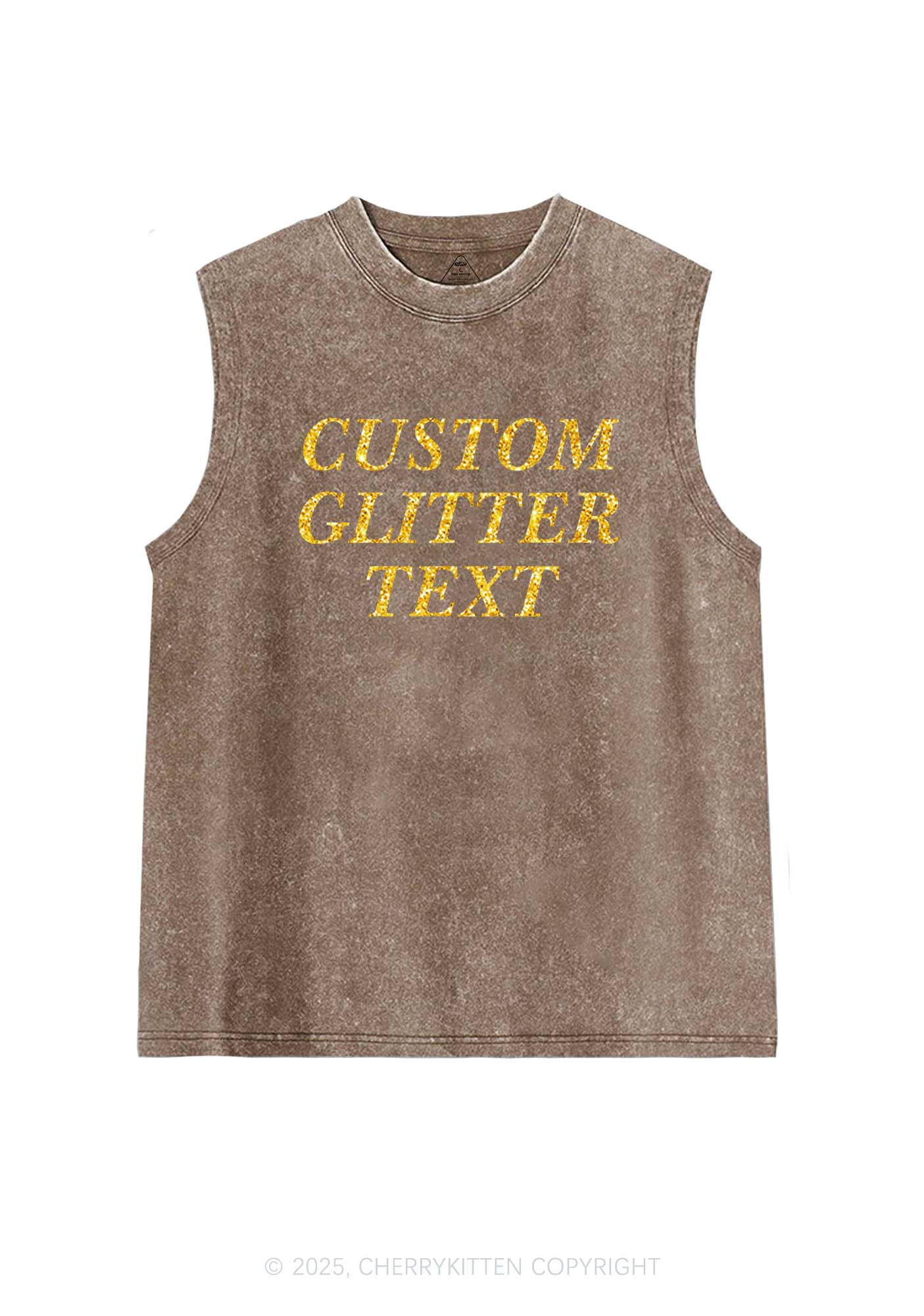 Custom Text Glitter Y2K Washed Muscle Tank Cherrykitten - Image 7