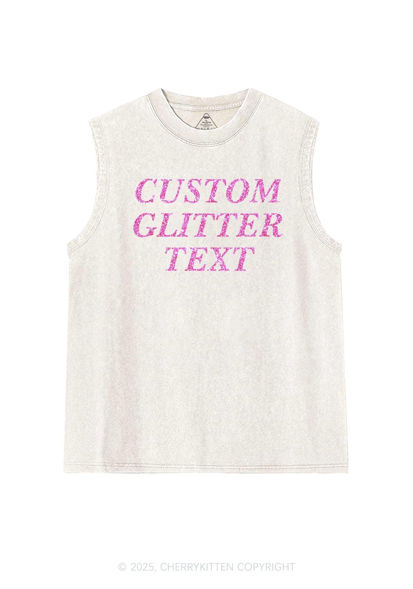 Custom Text Glitter Y2K Washed Muscle Tank Cherrykitten - Image 9