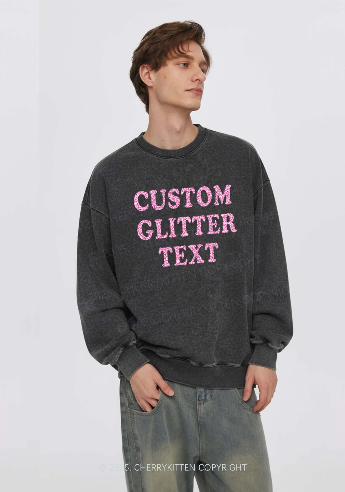 Custom Text Glitter Y2K Washed Sweatshirts Cherrykitten - Image 5
