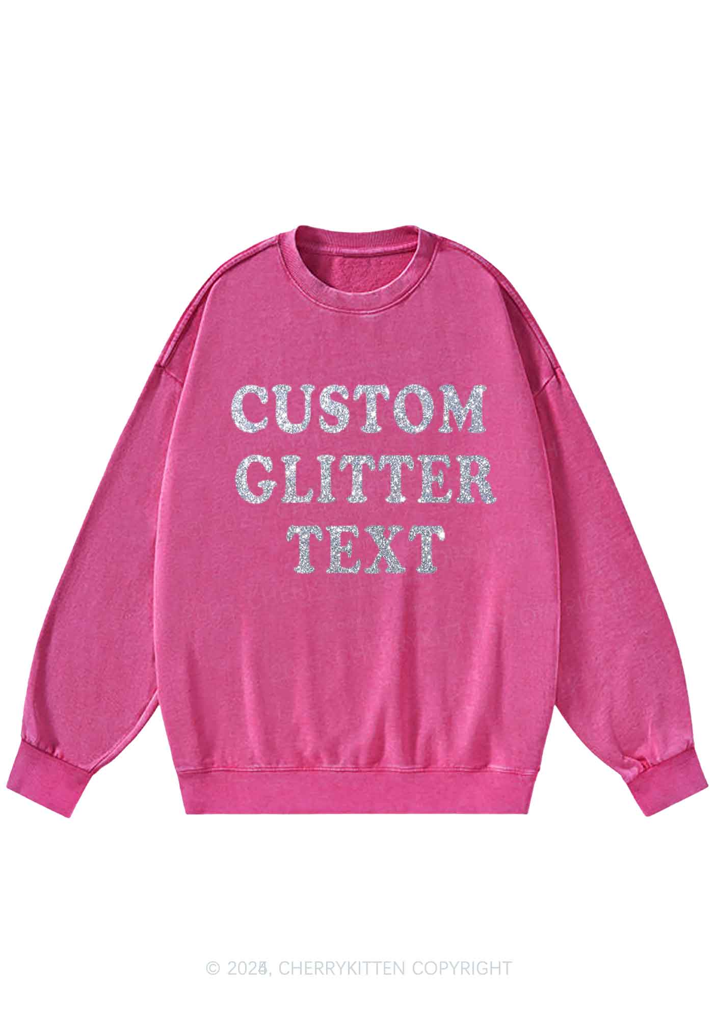Custom Text Glitter Y2K Washed Sweatshirts Cherrykitten - Image 7