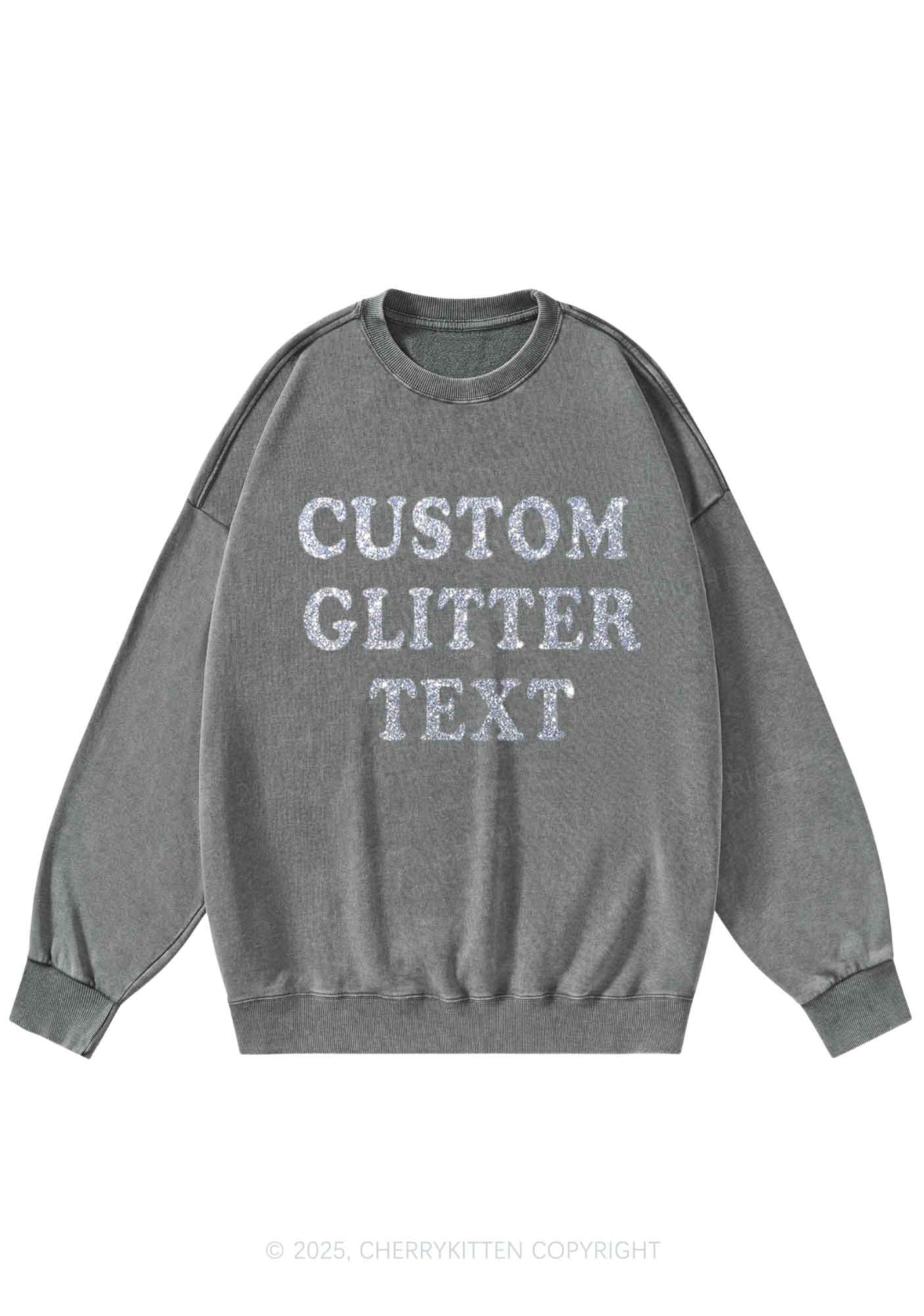 Custom Text Glitter Y2K Washed Sweatshirts Cherrykitten - Image 8