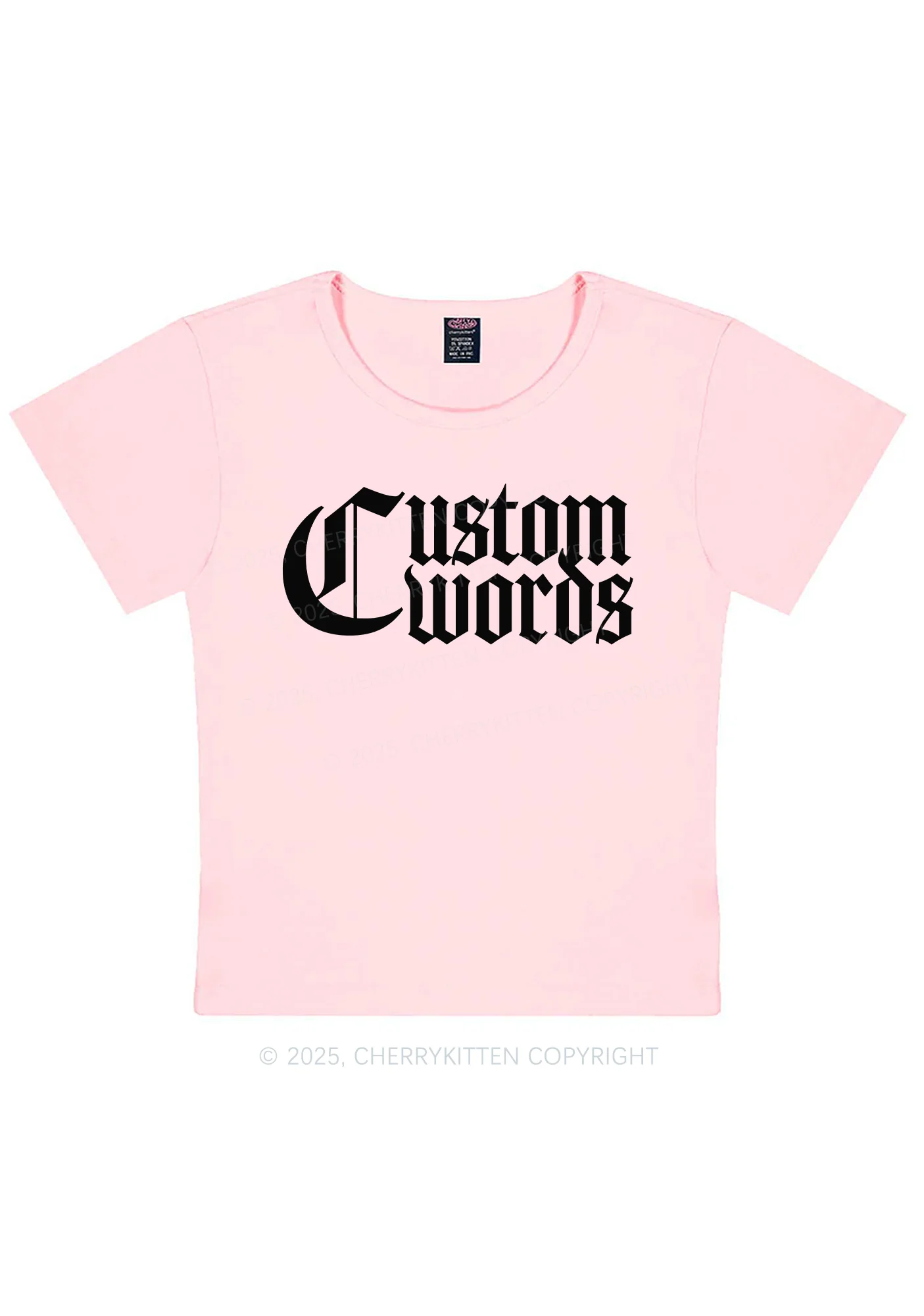 Custom Text Gothic Font Y2K Baby Tee Cherrykitten - Image 13