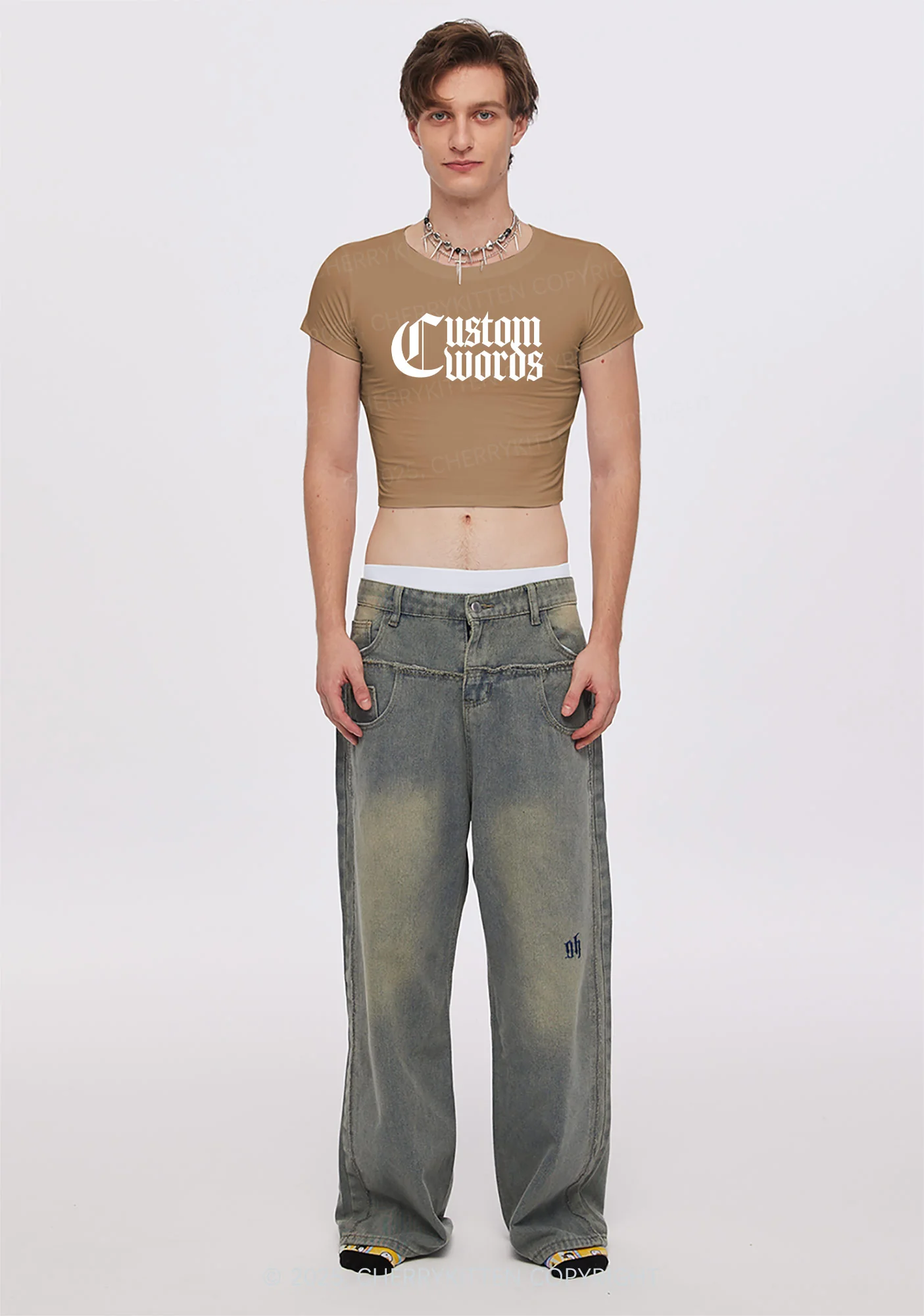 Custom Text Gothic Font Y2K Baby Tee Cherrykitten - Image 4