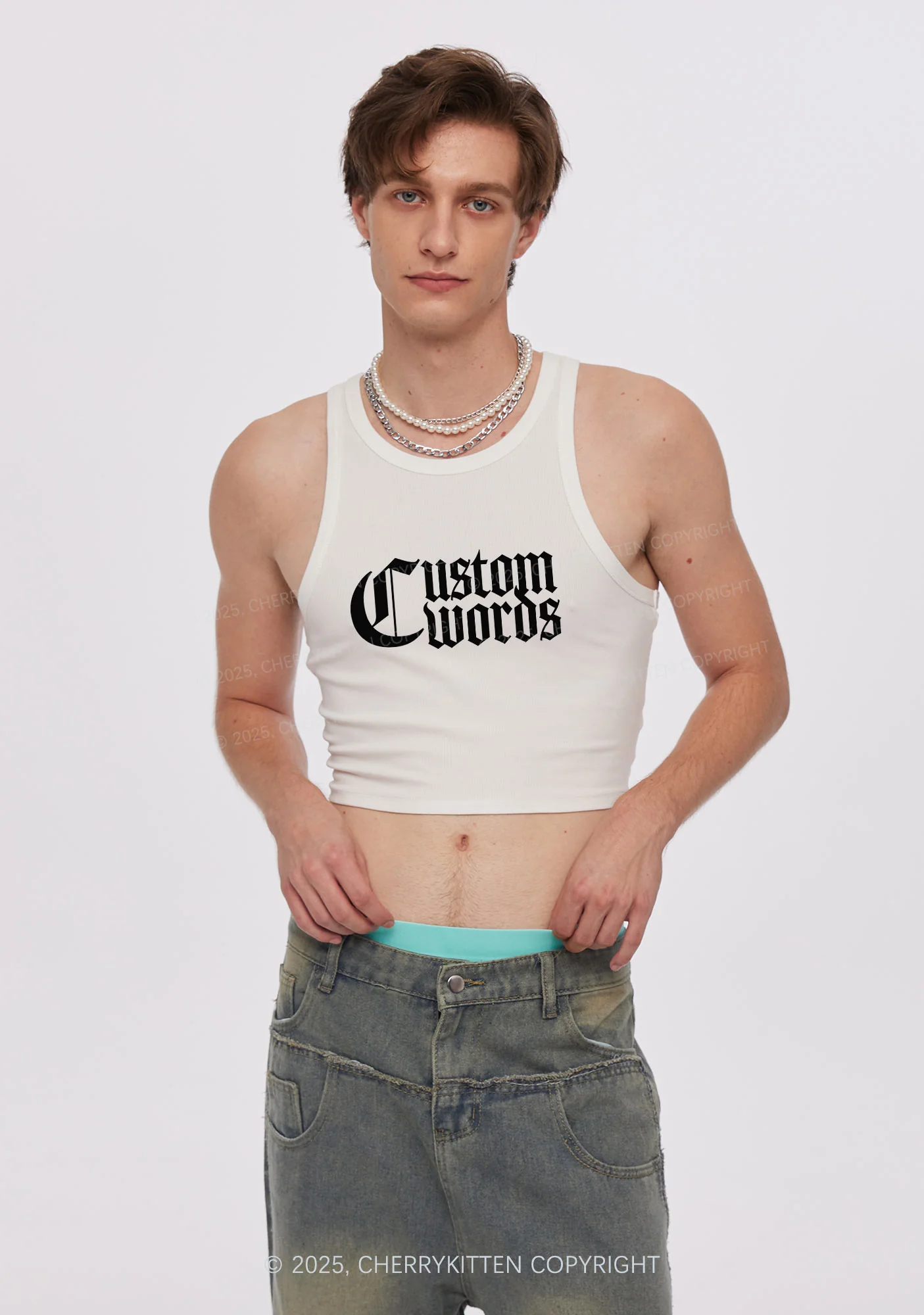 Custom Text Gothic Font Y2K Crop Tank Top Cherrykitten - Image 3