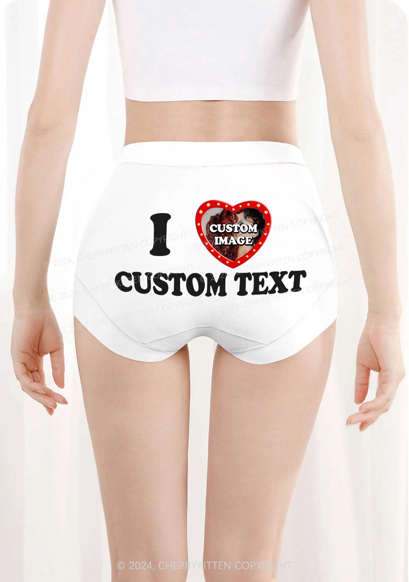 Custom Text&Photo Y2K Mid Rise Waist Boyshort Cherrykitten - Image 2