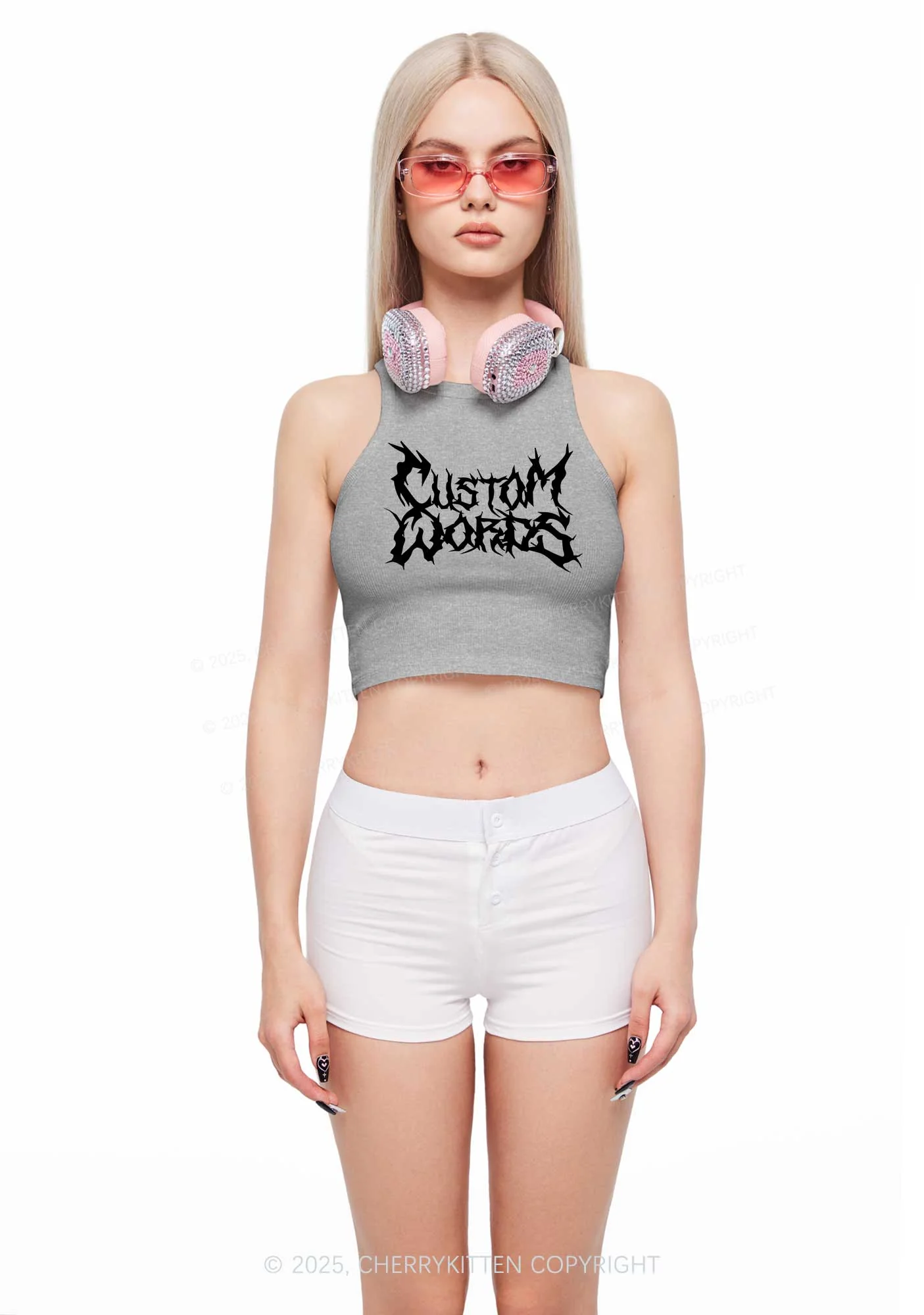 Custom Text Punk Font Y2K Crop Tank Top Cherrykitten - Image 3