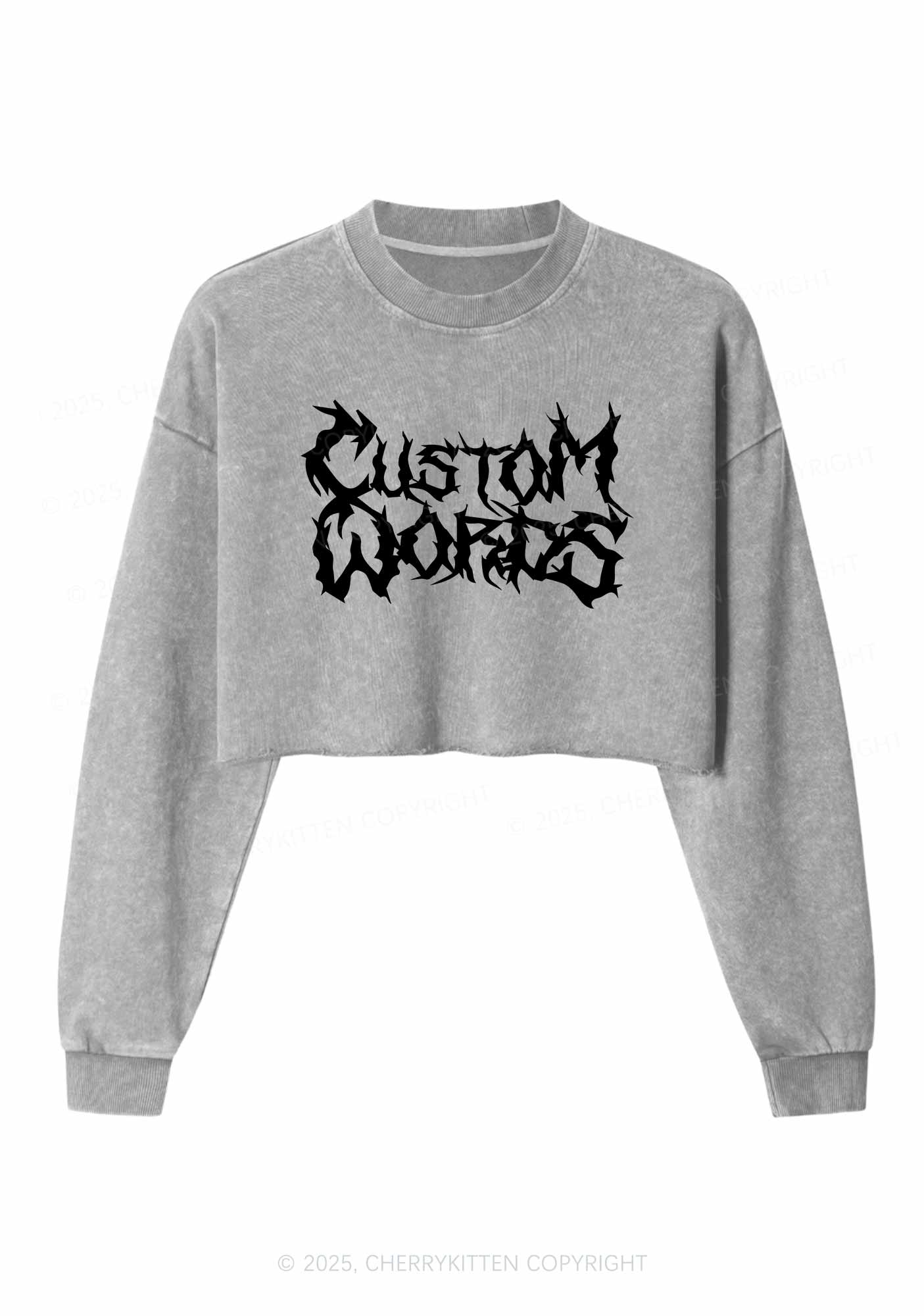 Custom Text Punk Font Y2K Crop Washed Sweatshirts Cherrykitten - Image 5