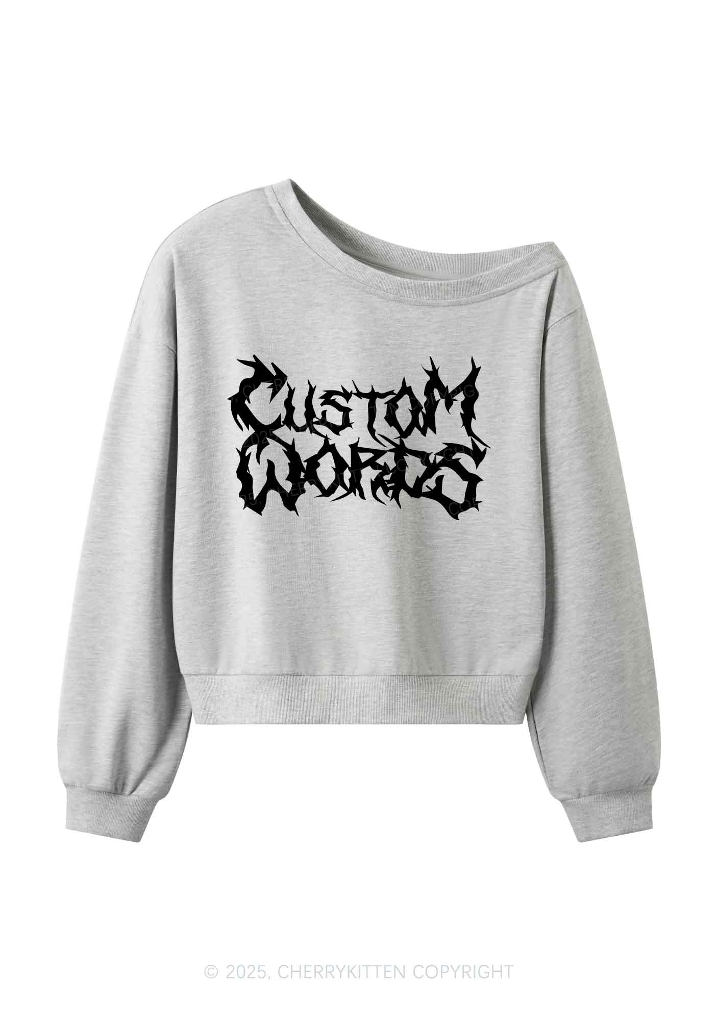 Custom Text Punk Font Y2K Off Shoulder Sweatshirts Cherrykitten - Image 3