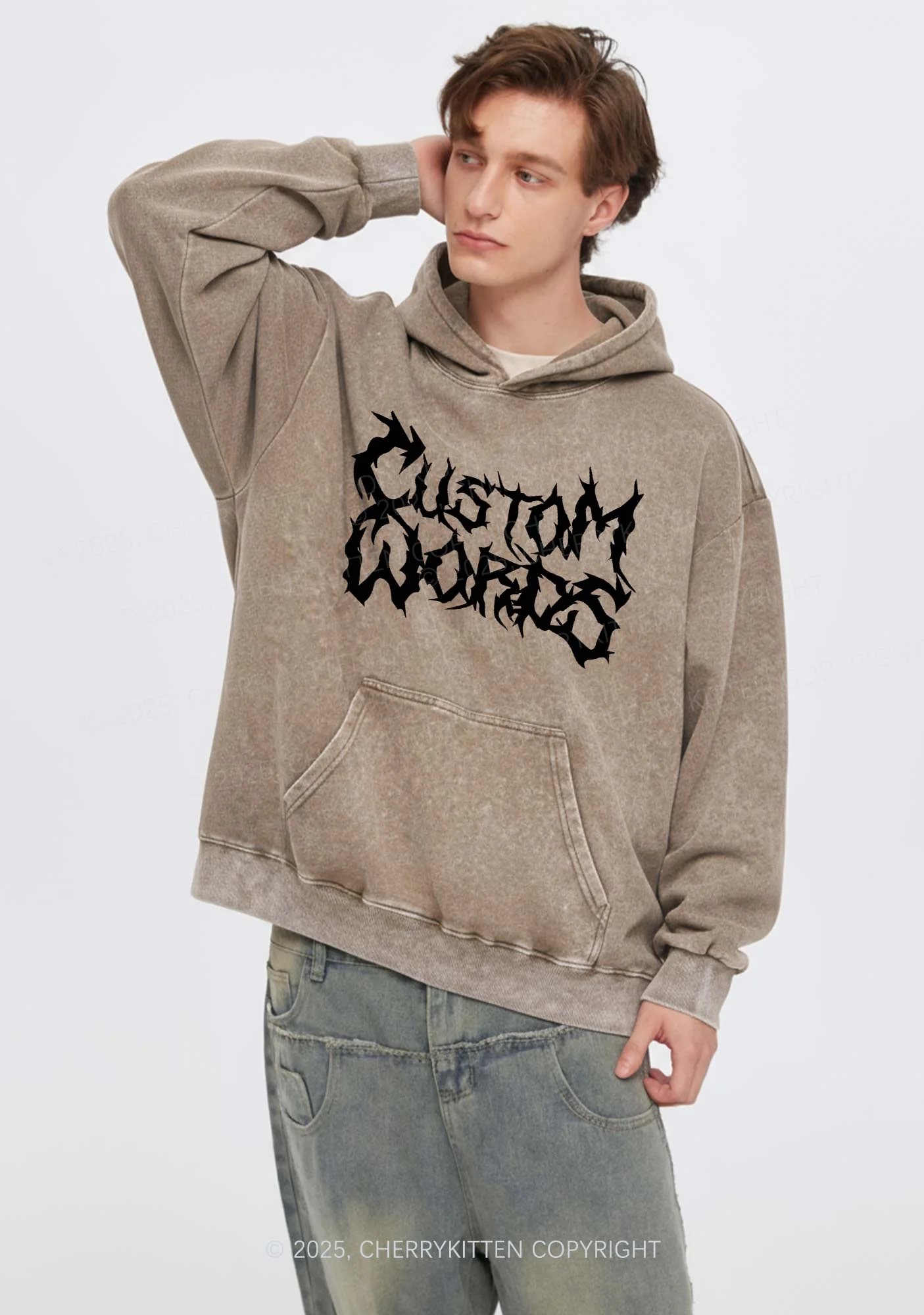 Custom Text Punk Font Y2K Washed Hoodie Cherrykitten - Image 3