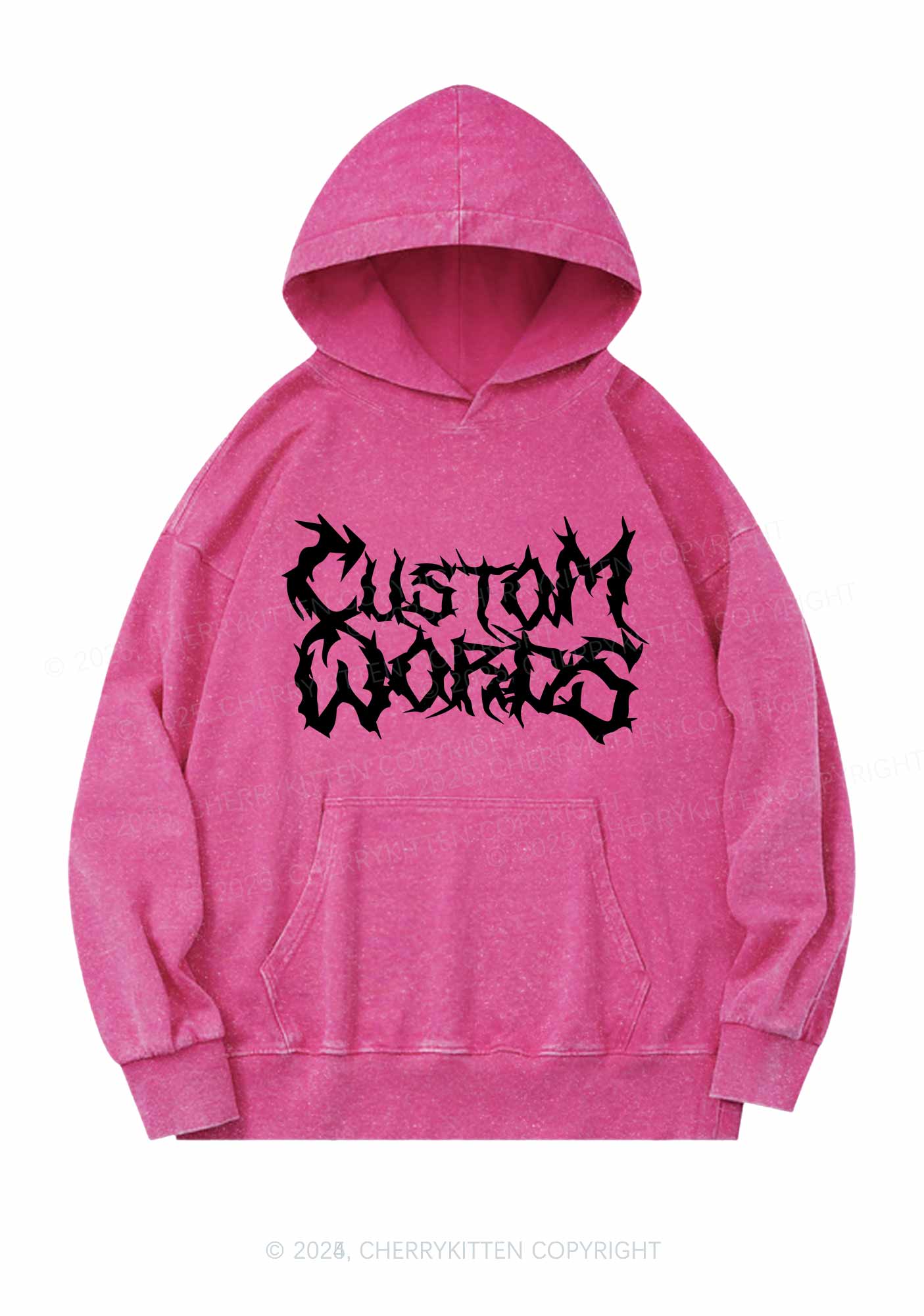 Custom Text Punk Font Y2K Washed Hoodie Cherrykitten - Image 4