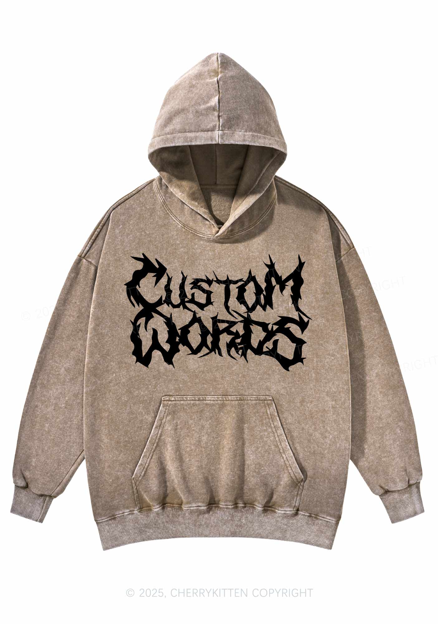Custom Text Punk Font Y2K Washed Hoodie Cherrykitten - Image 5