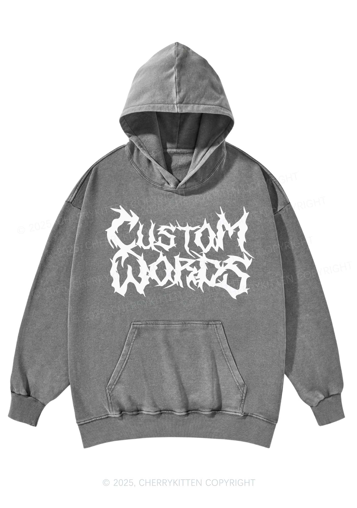 Custom Text Punk Font Y2K Washed Hoodie Cherrykitten - Image 6