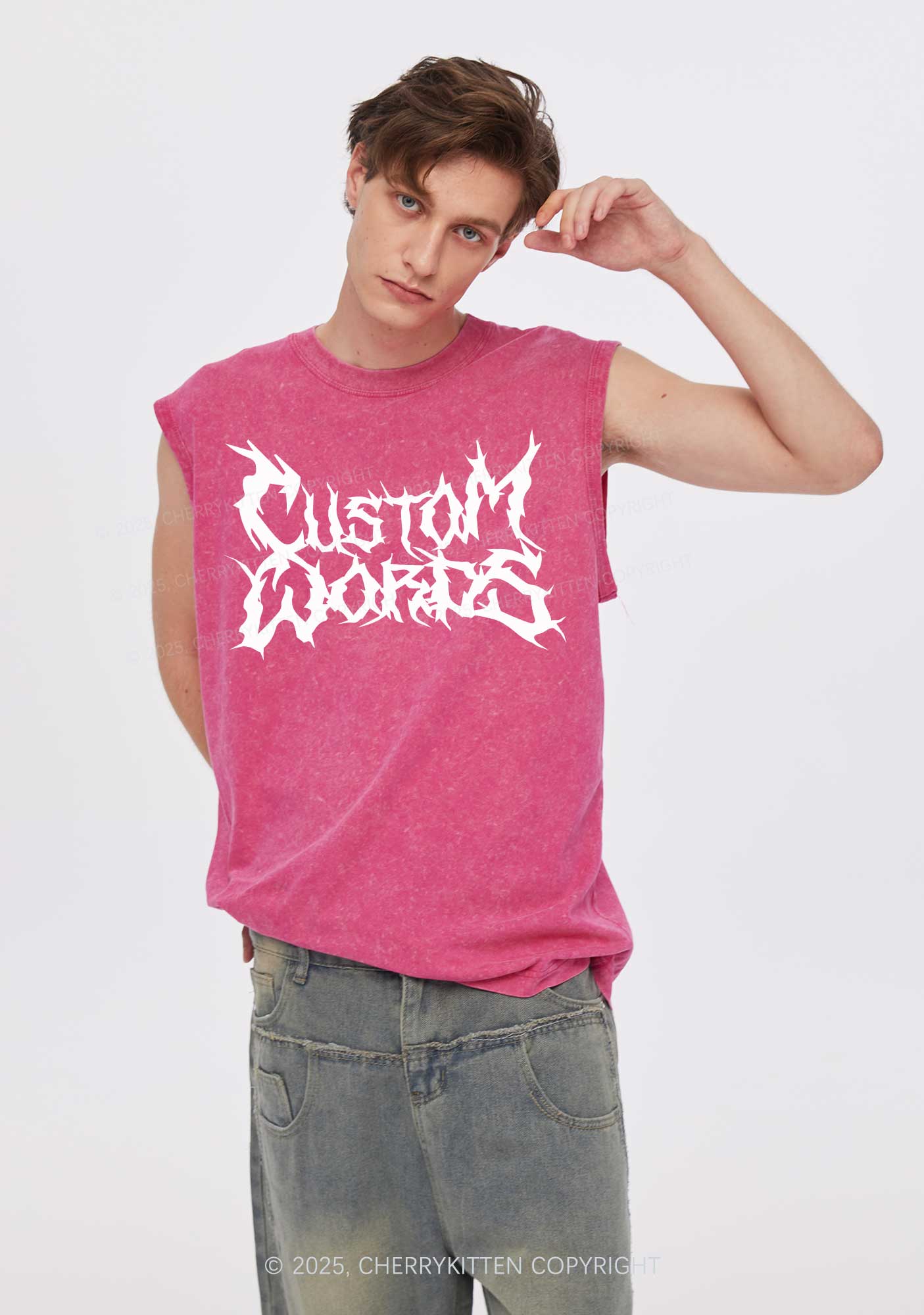 Custom Text Punk Font Y2K Washed Muscle Tank Cherrykitten - Image 3