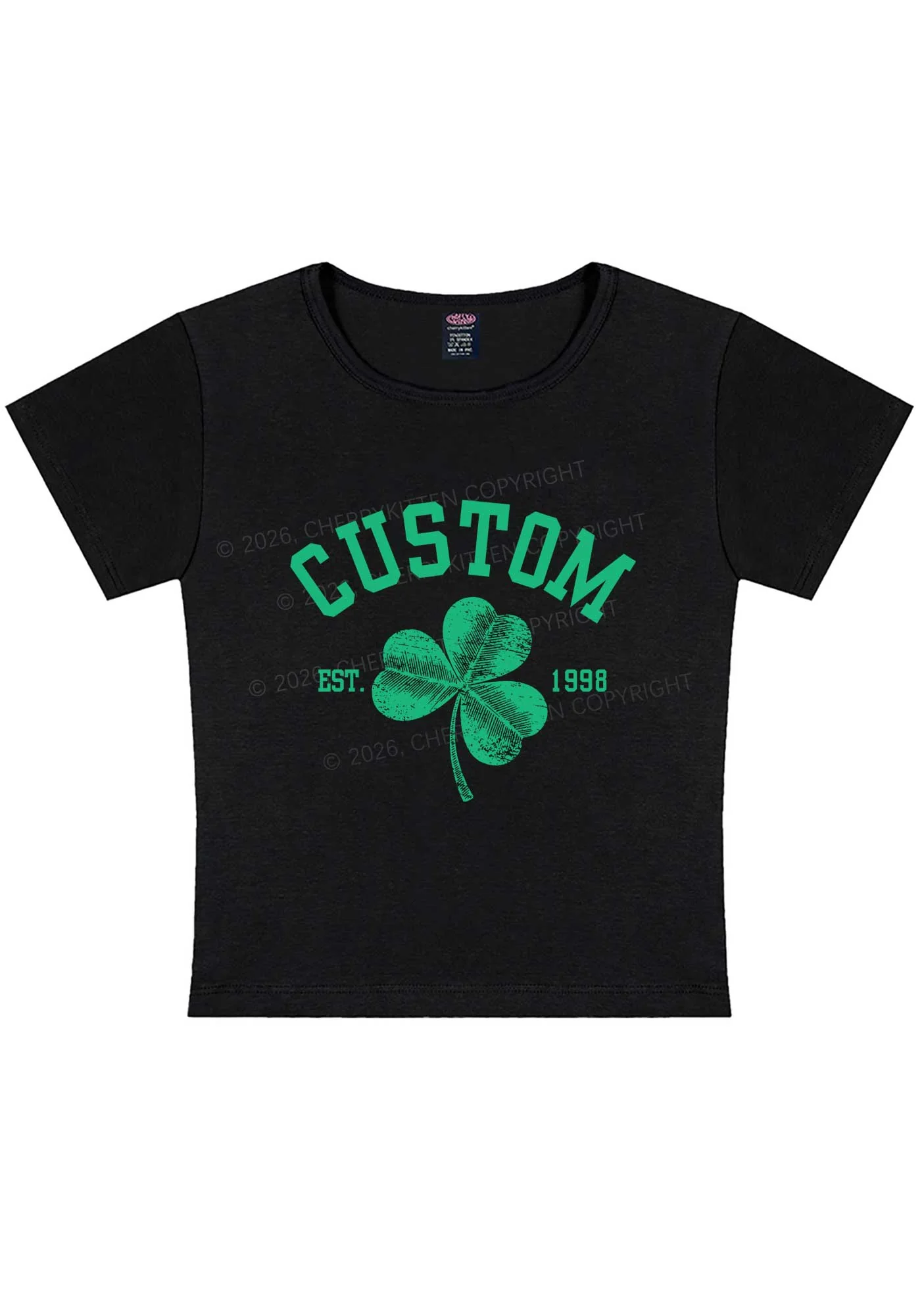 Custom Text Shamrock St Patricks Y2K Baby Tee Cherrykitten - Image 3