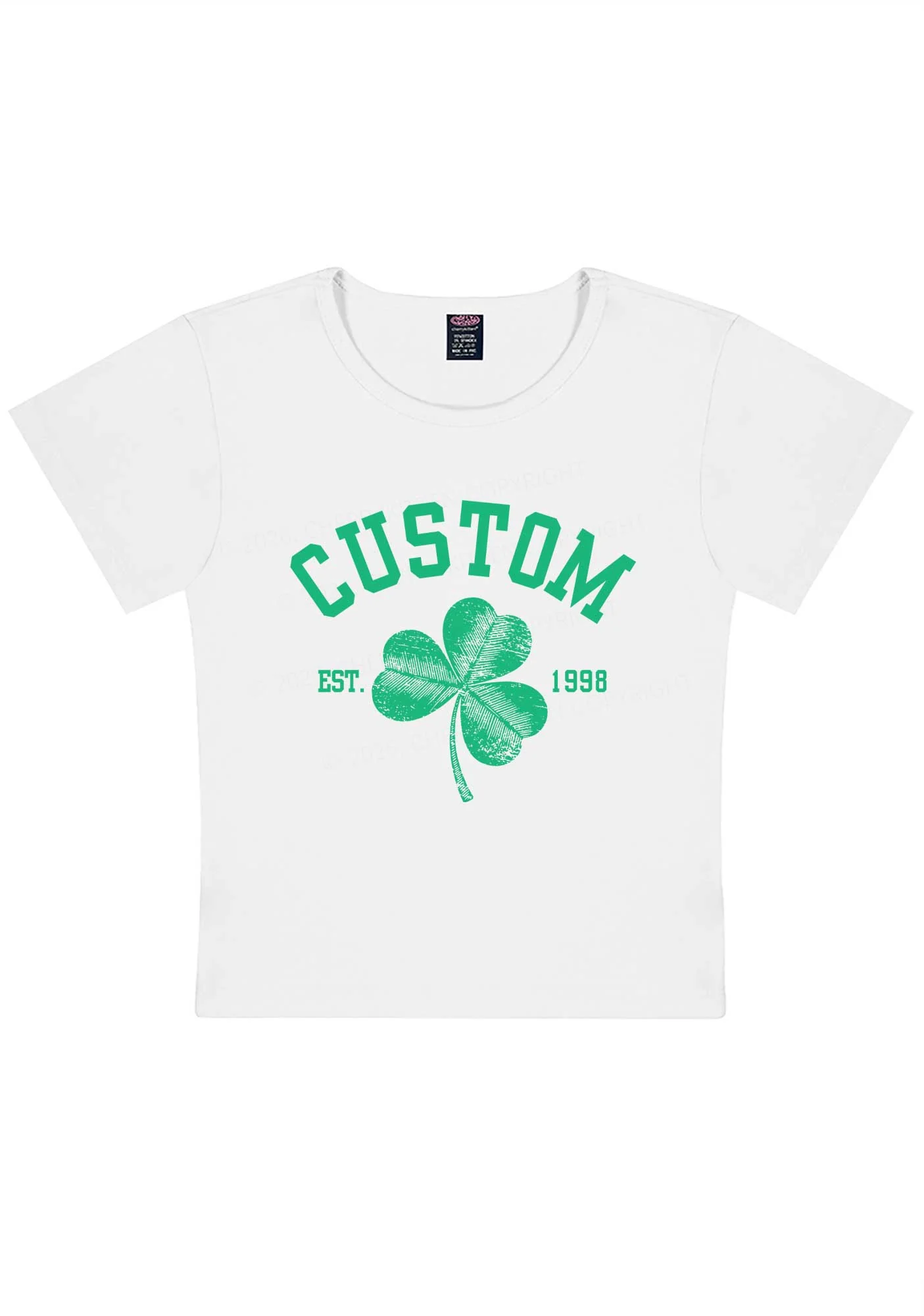 Custom Text Shamrock St Patricks Y2K Baby Tee Cherrykitten - Image 4