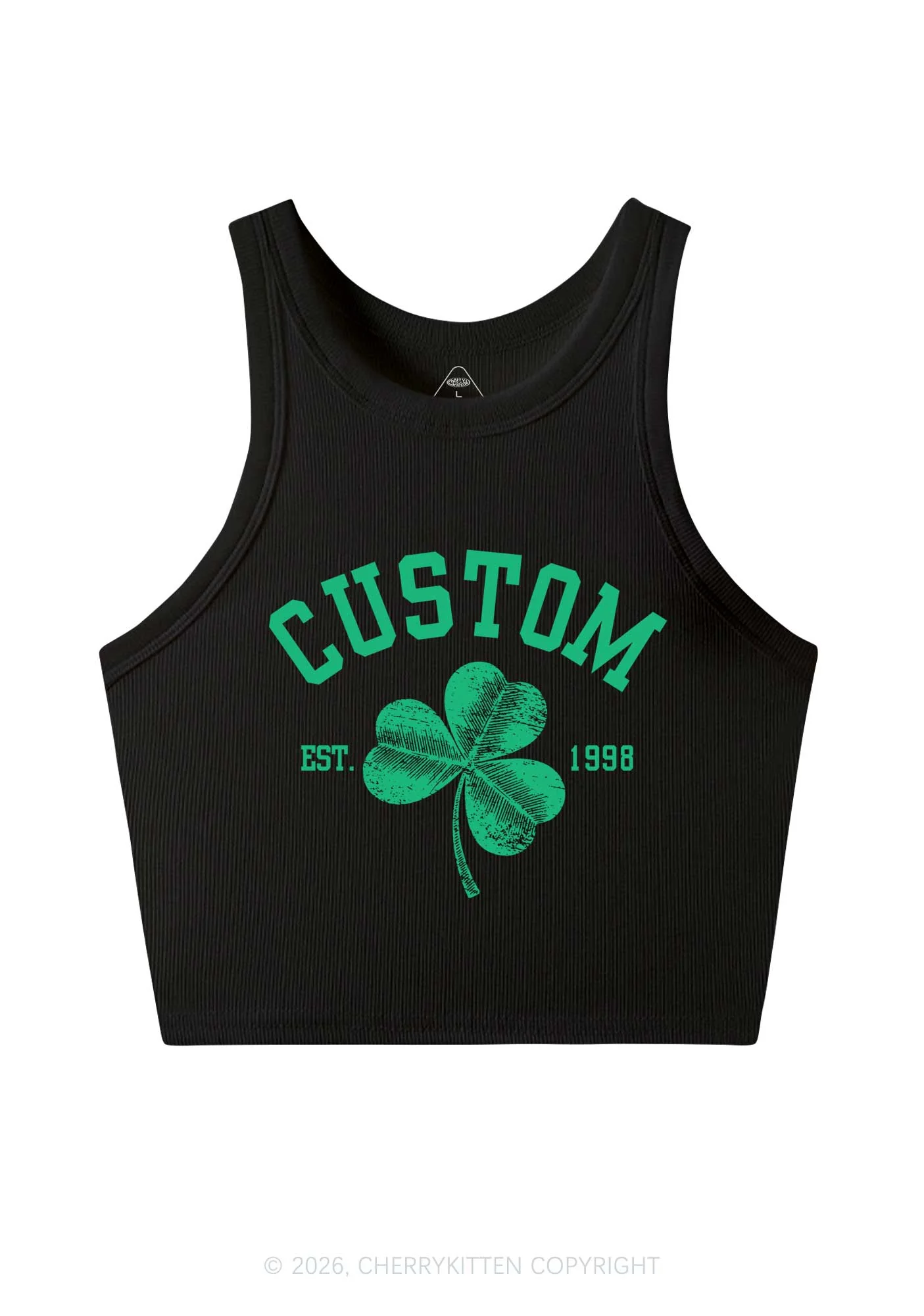 Custom Text Shamrock St Patricks Y2K Crop Tank Top Cherrykitten - Image 3
