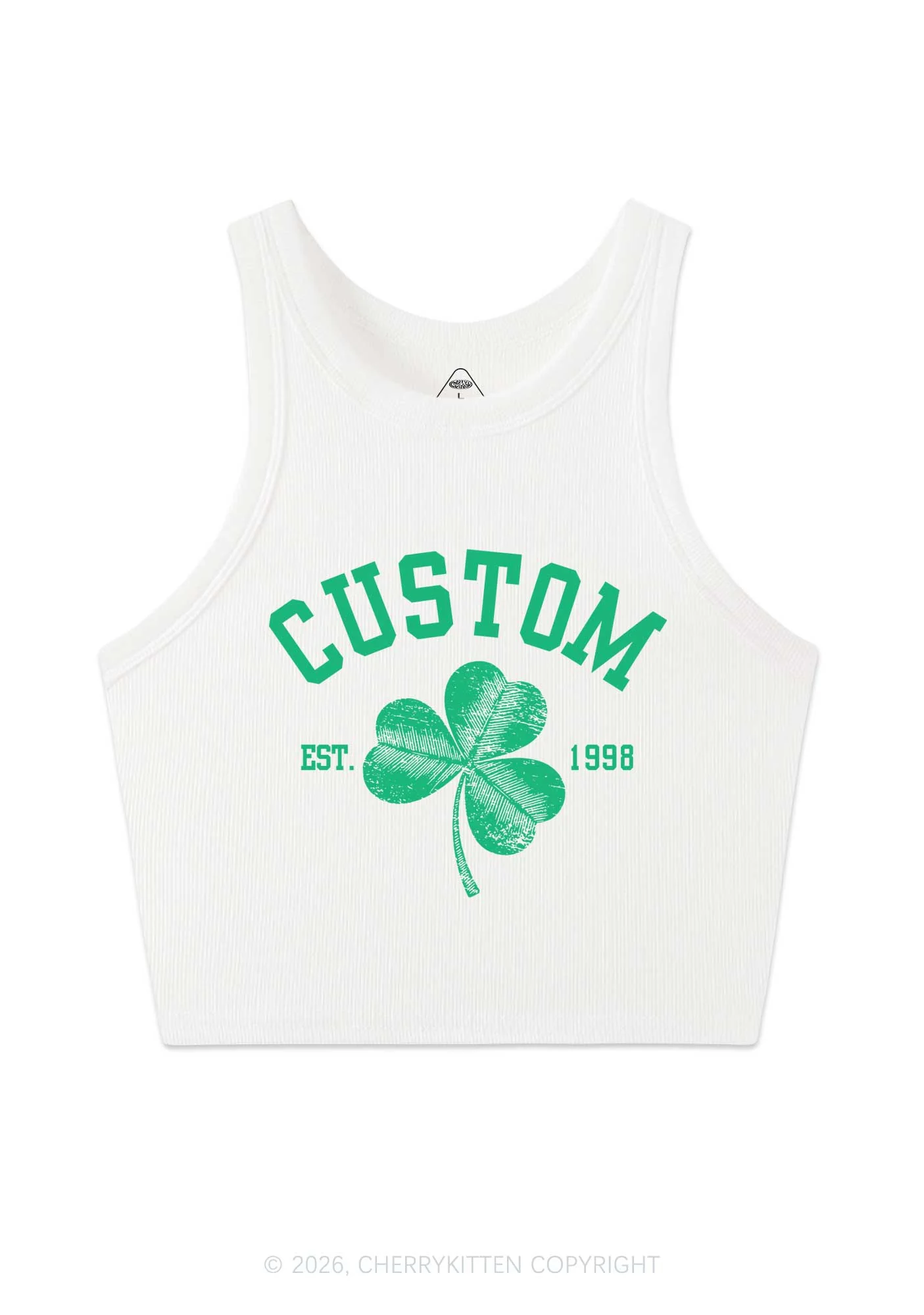 Custom Text Shamrock St Patricks Y2K Crop Tank Top Cherrykitten - Image 4