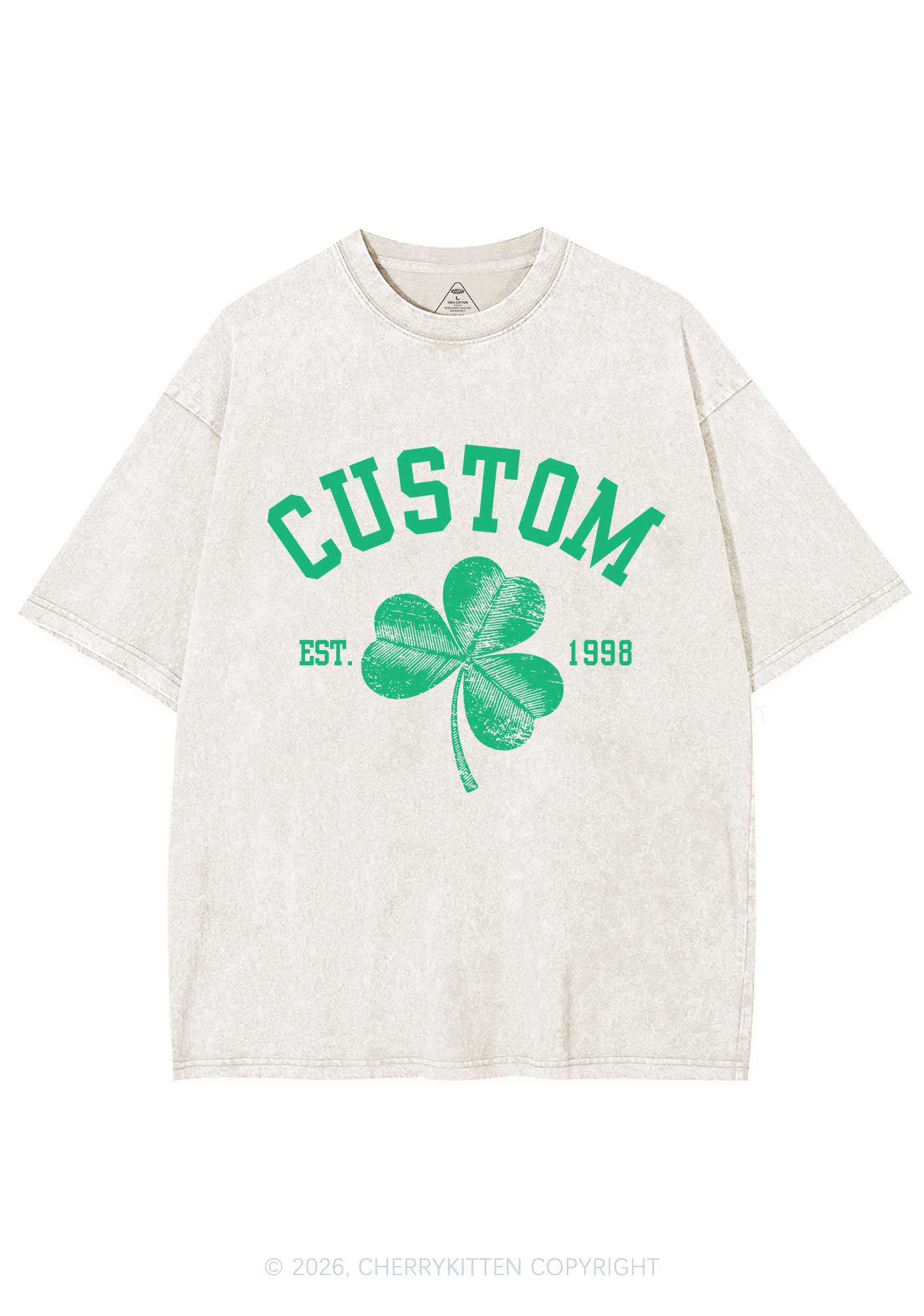 Custom Text Shamrock St Patricks Y2K Shirts Washed Tee Cherrykitten - Image 4
