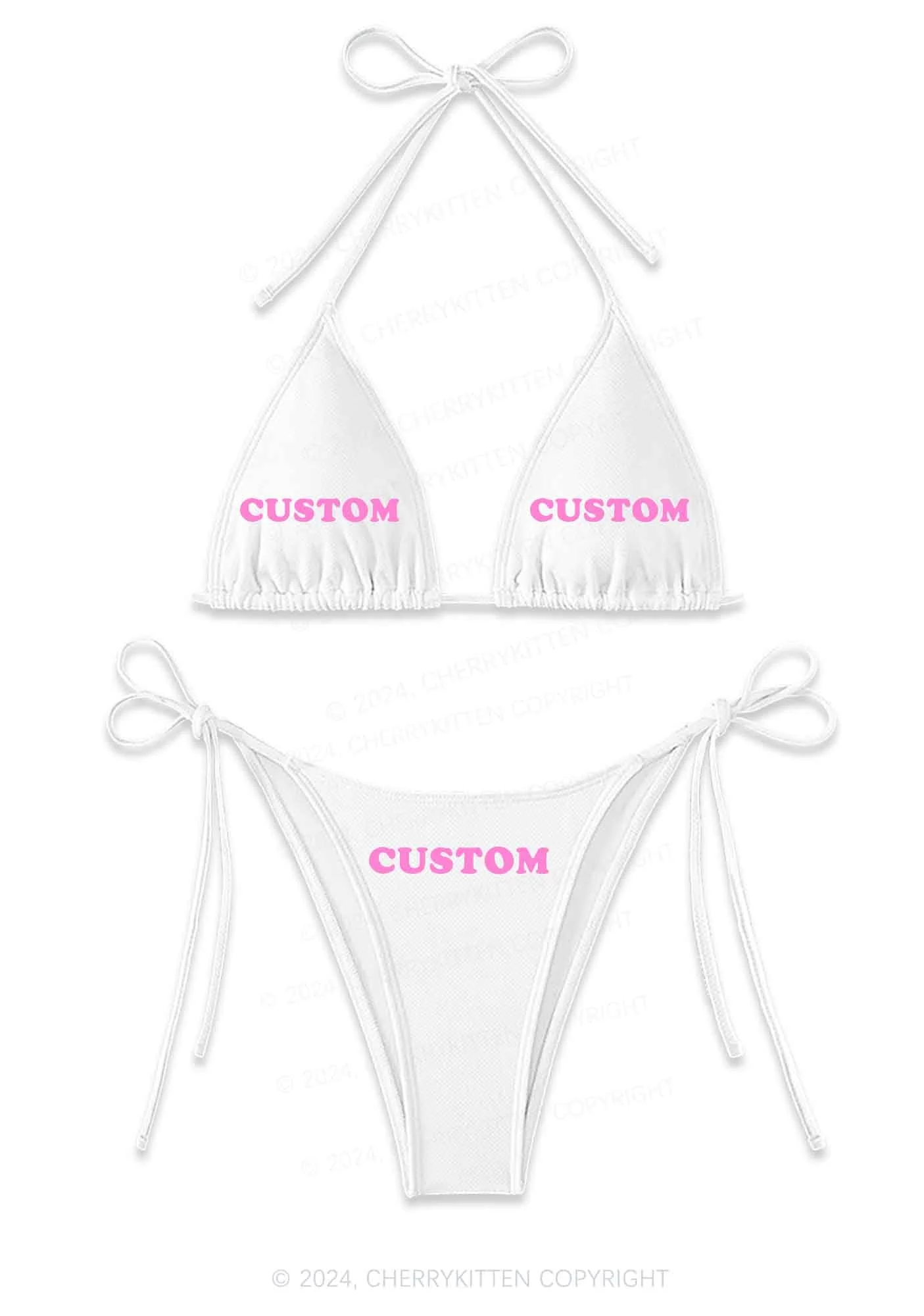 Custom Text Y2K Halter Triangle Bikini Set Cherrykitten - Image 6