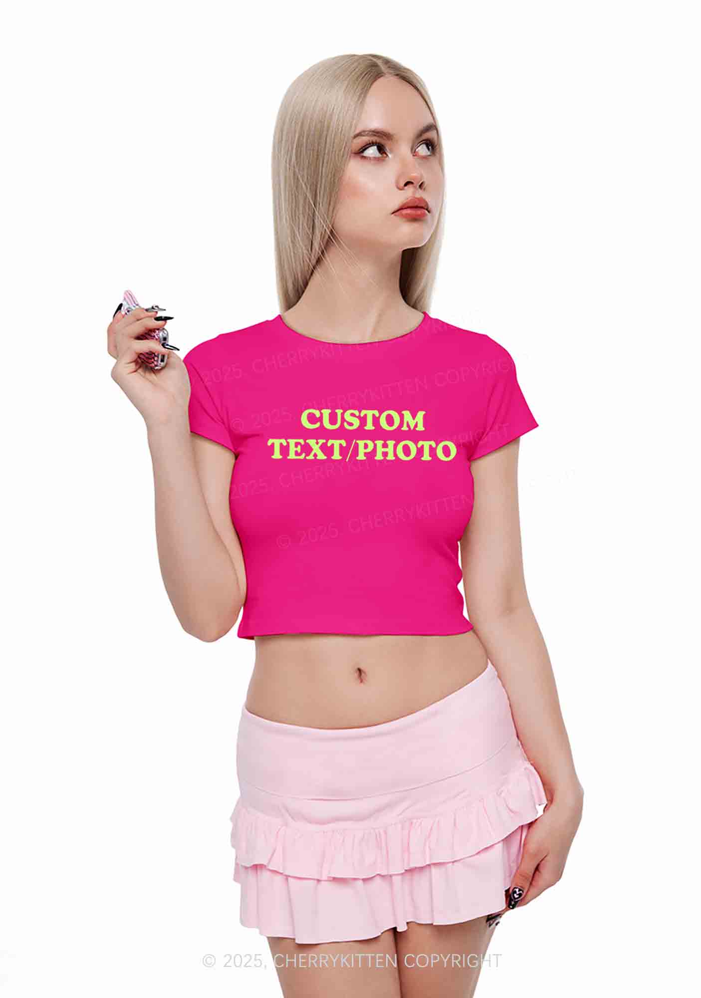 Custom Text Y2K Valentine's Day Baby Tee Cherrykitten - Image 4