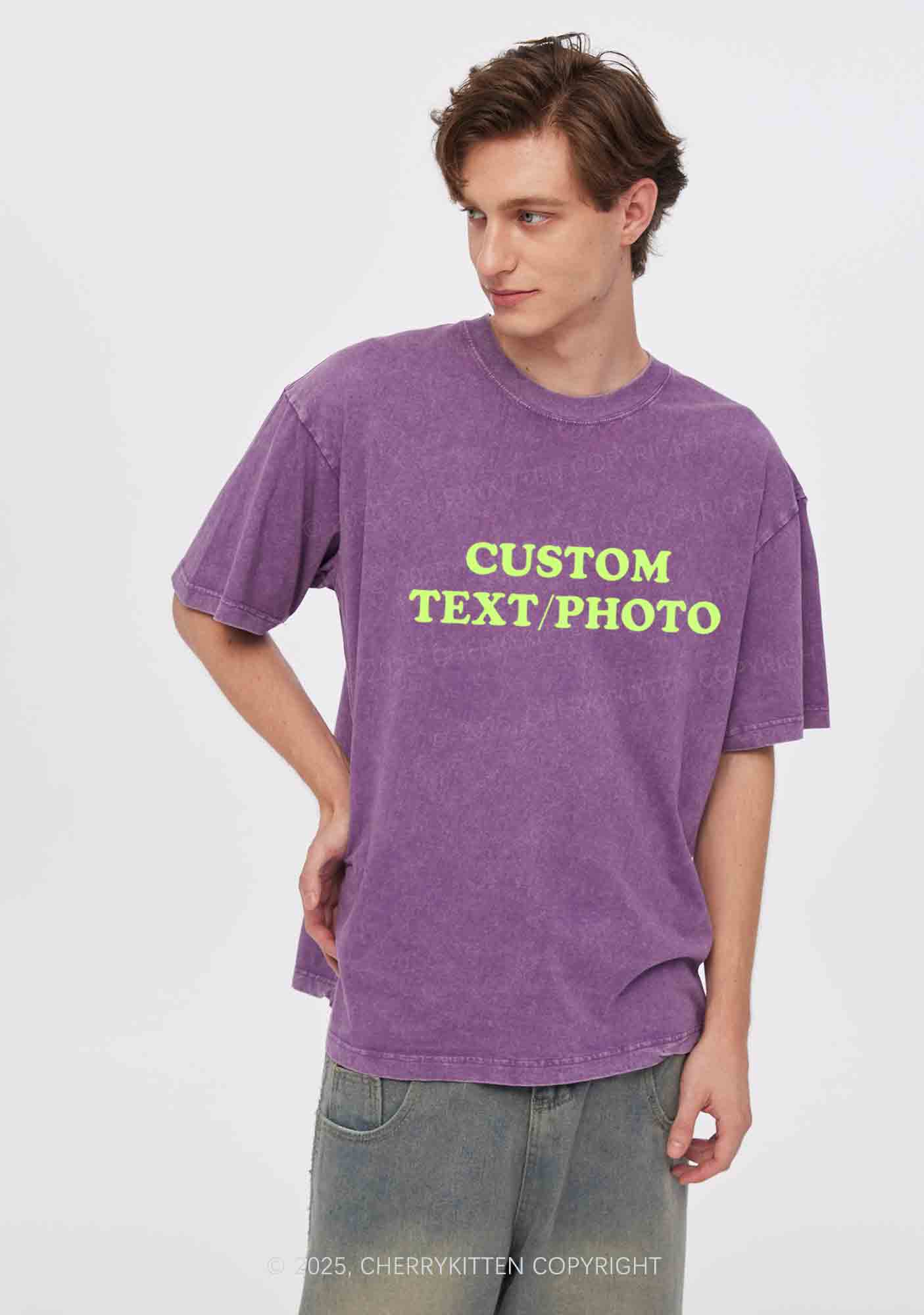 Custom Text Y2K Valentine's Day Washed Tee Cherrykitten - Image 4