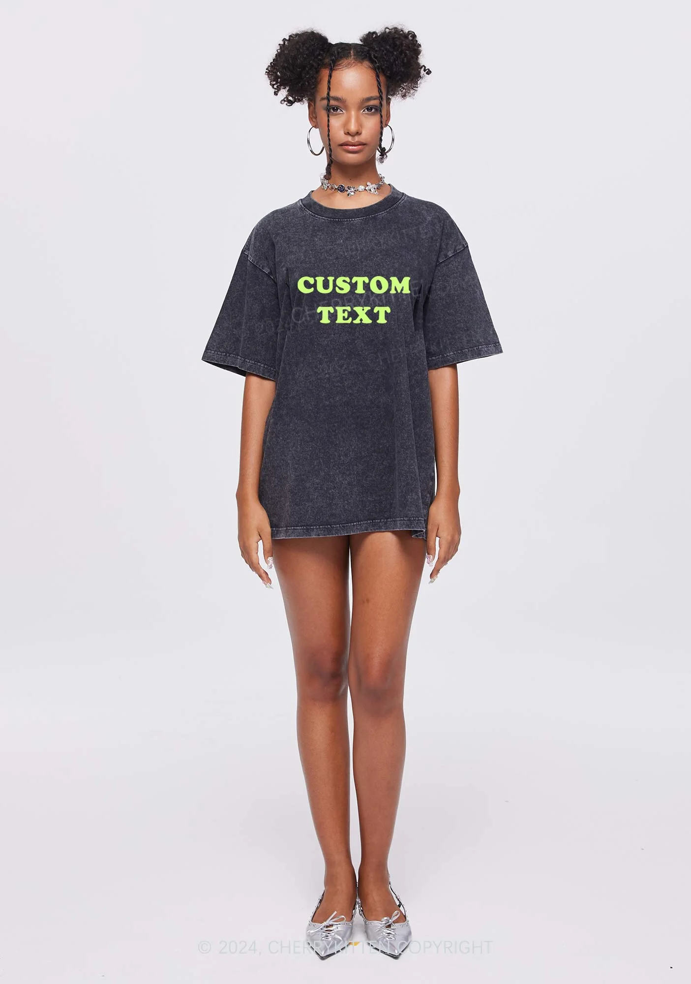 Custom Text Y2K Washed Tee Cherrykitten - Image 4