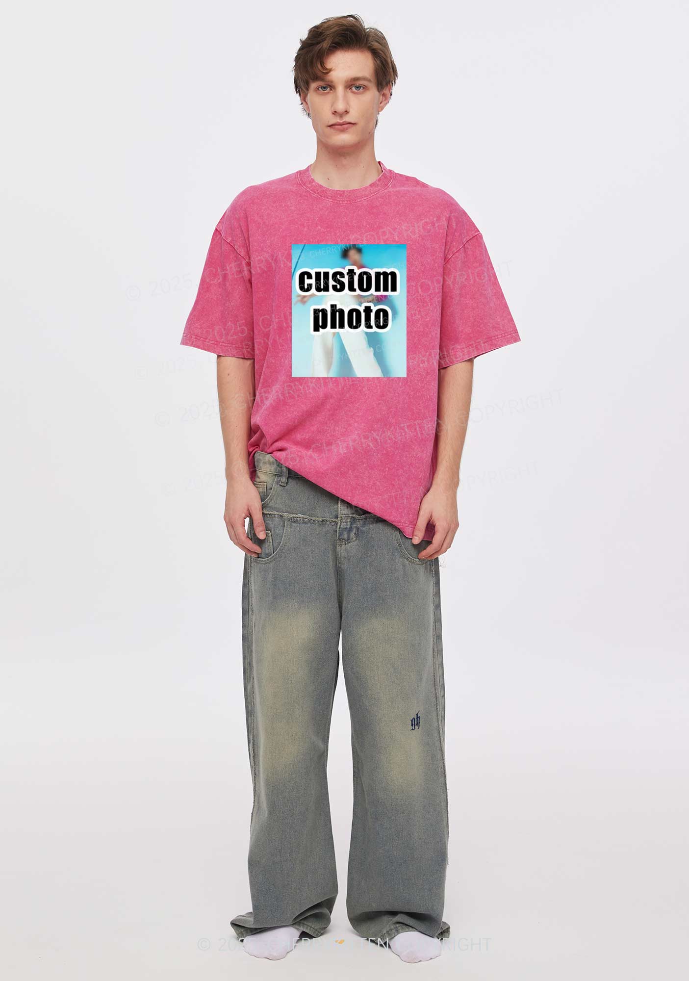 Custom Text Y2K Washed Tee Cherrykitten - Image 5