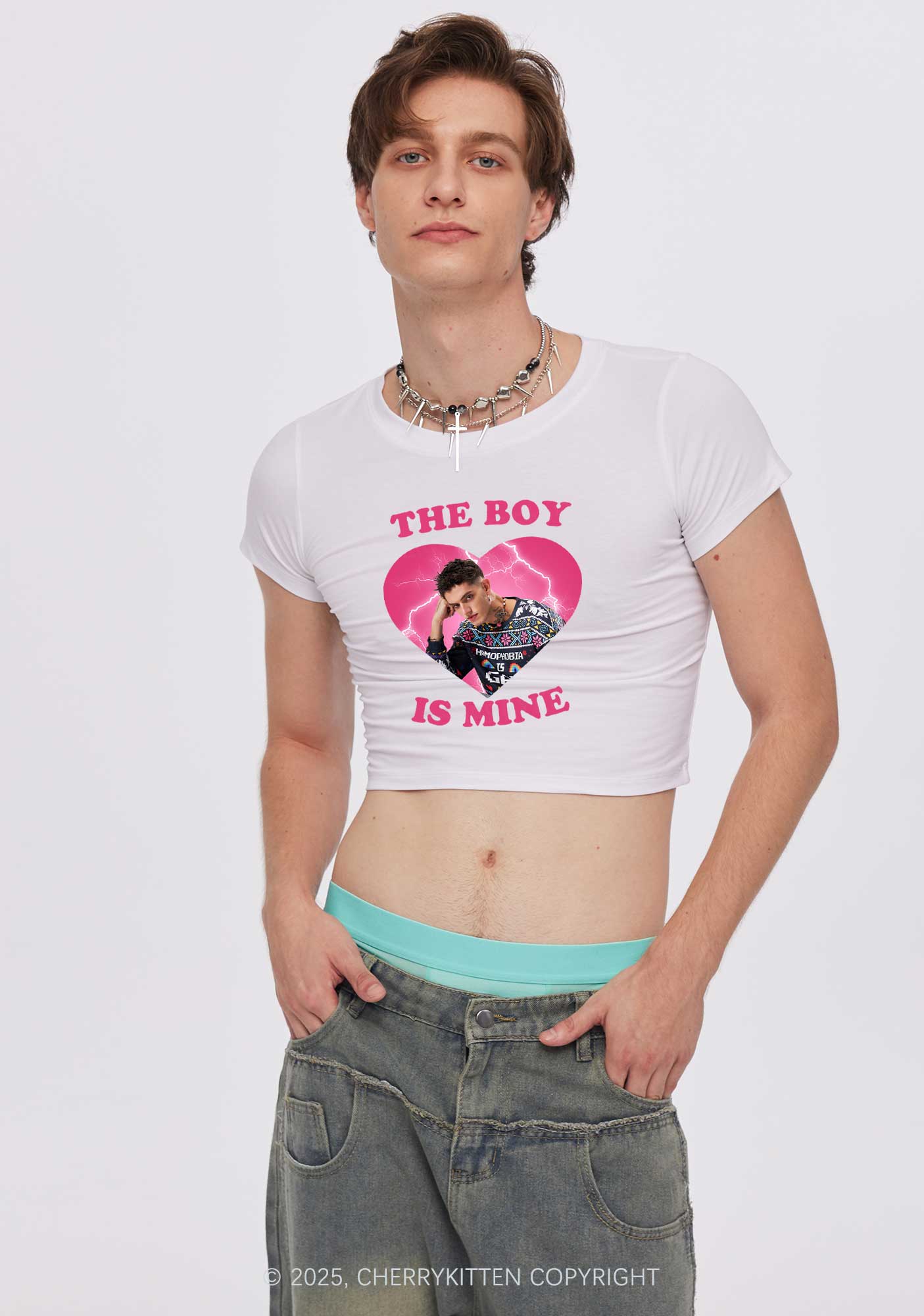Custom The Boy Is Mine Y2K Baby Tee Cherrykitten - Image 2