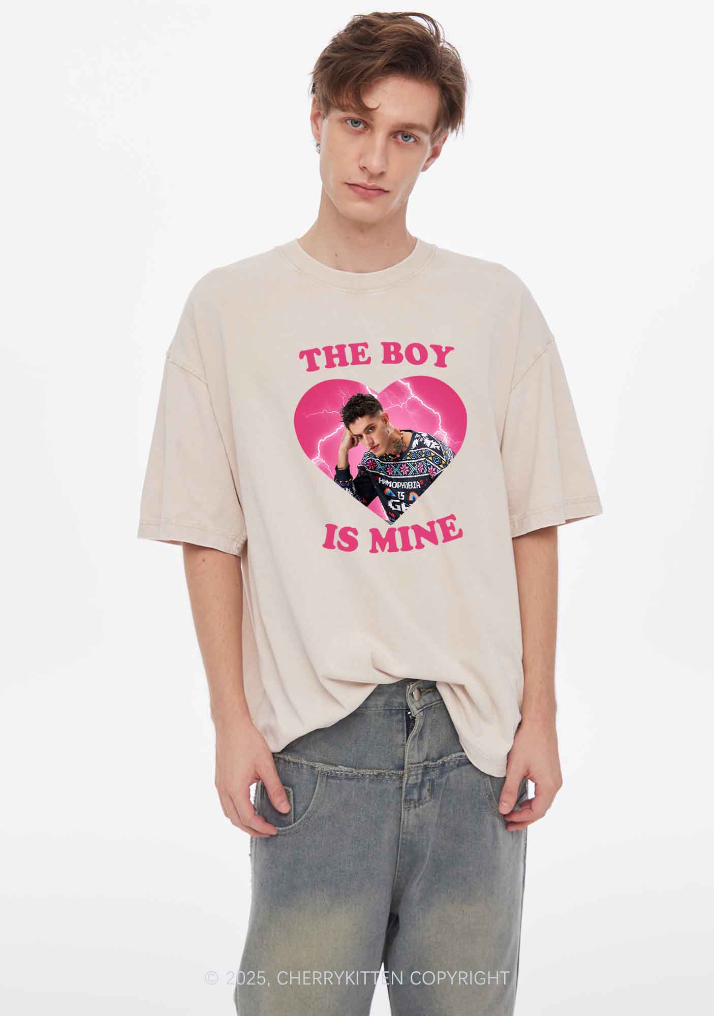 Custom The Boy Is Mine Y2K Shirts Washed Tee Cherrykitten - Image 2