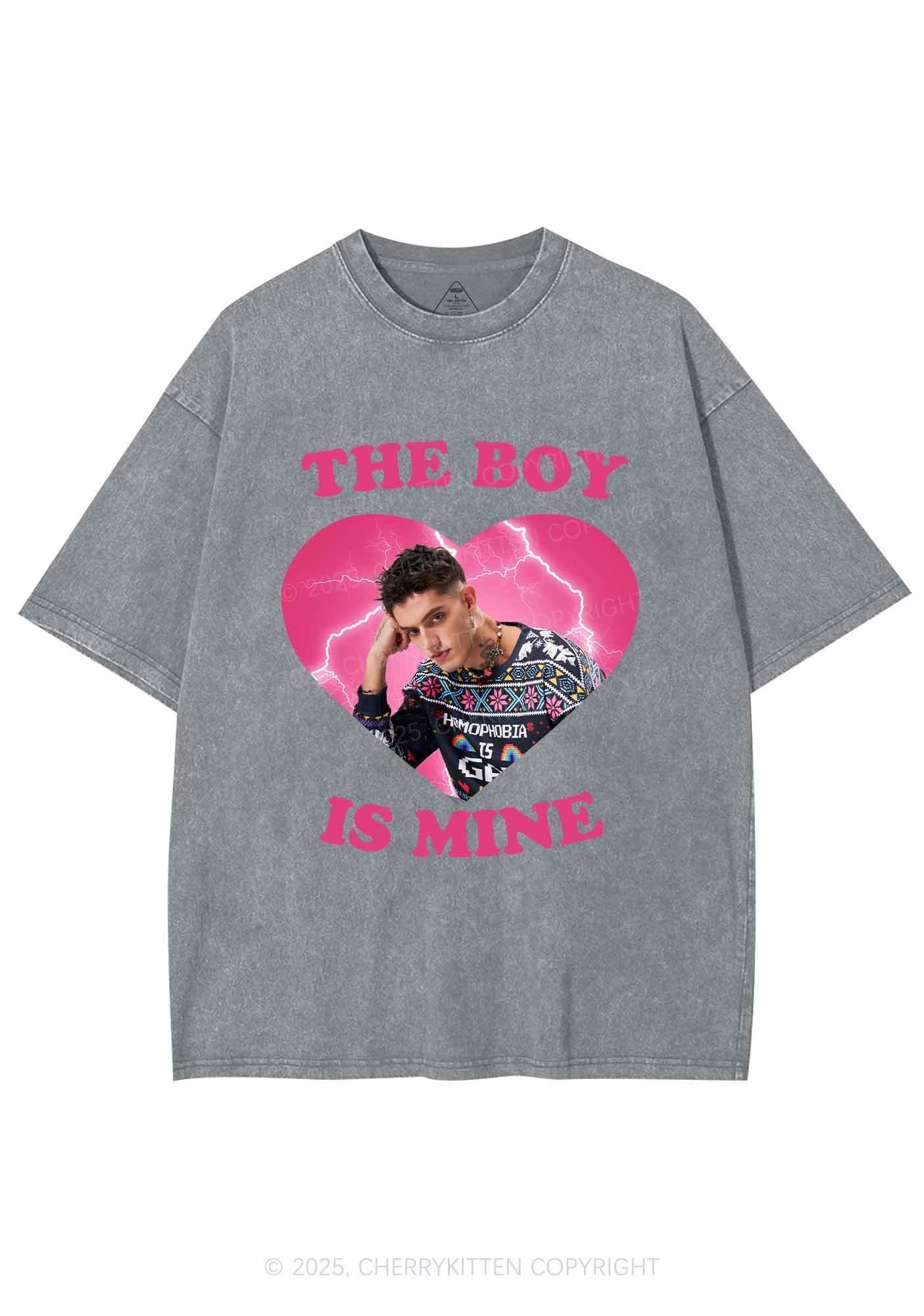 Custom The Boy Is Mine Y2K Shirts Washed Tee Cherrykitten - Image 8