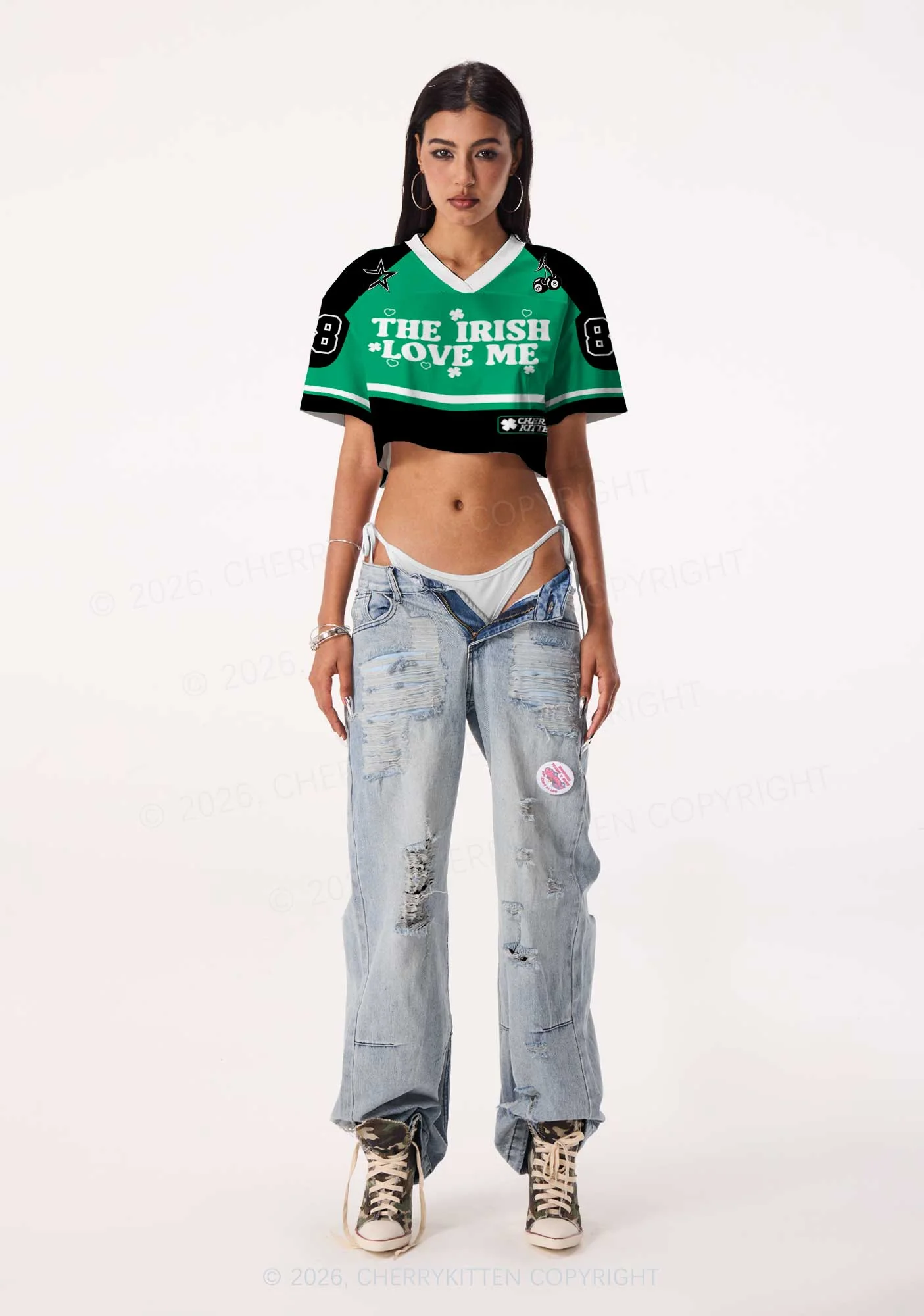 Custom The Irish Love Me St Patricks Y2K Crop Sport Jersey Shirts Cherrykitten - Image 2