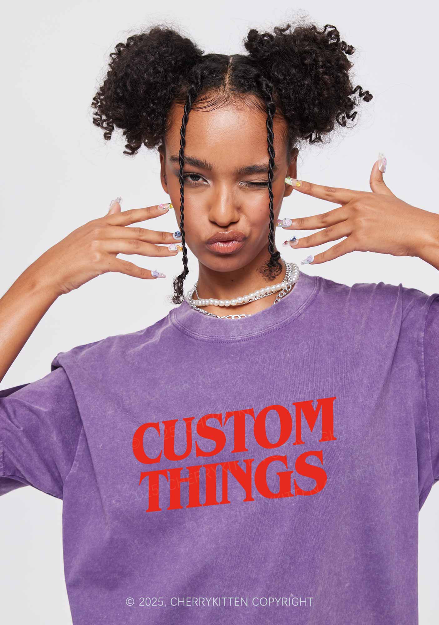 Custom Things Y2K Shirts Washed Tee Cherrykitten - Image 3