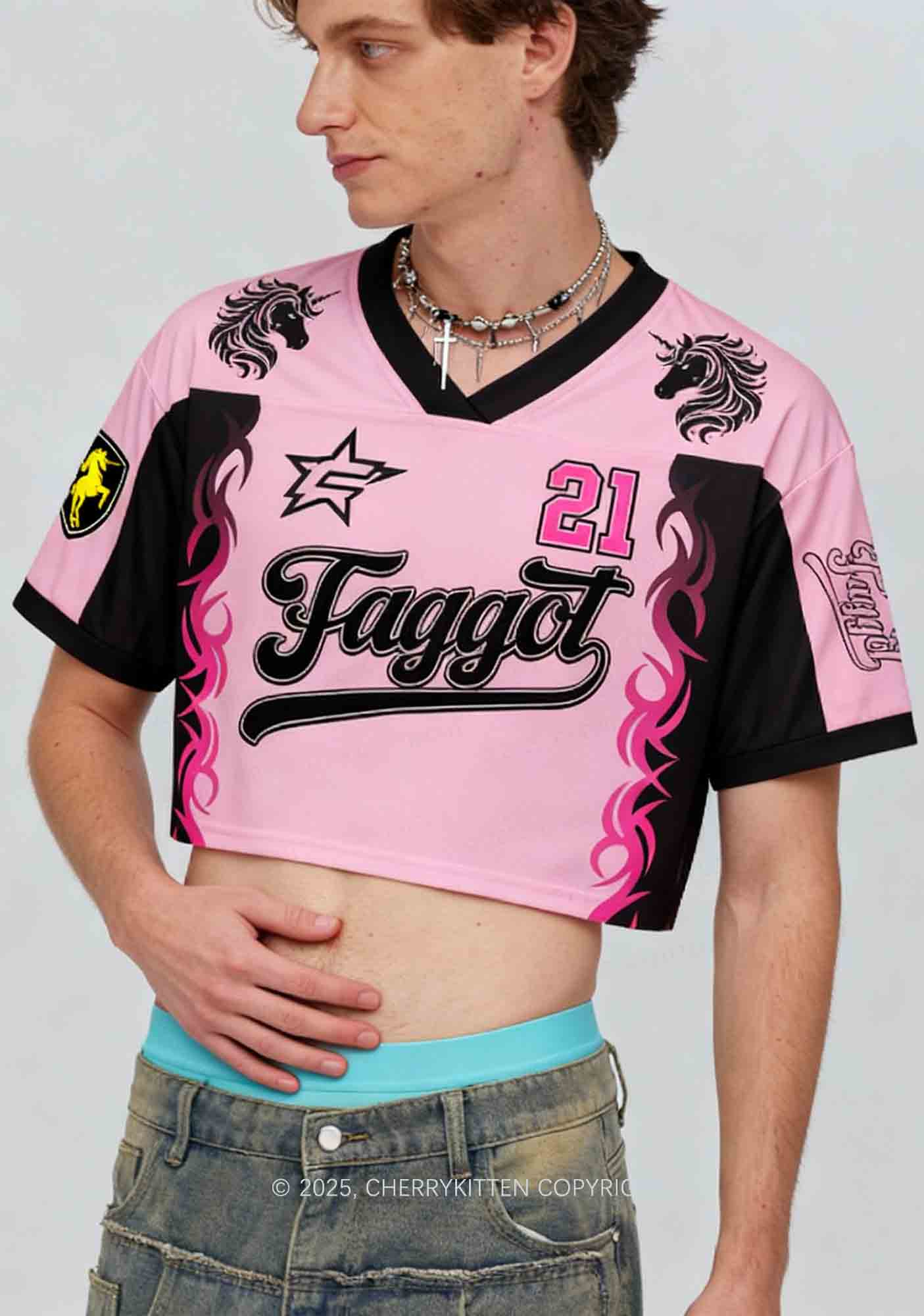Custom Unicorn Faggot Pride Y2K Crop Sport Jersey Shirts Cherrykitten - Image 2