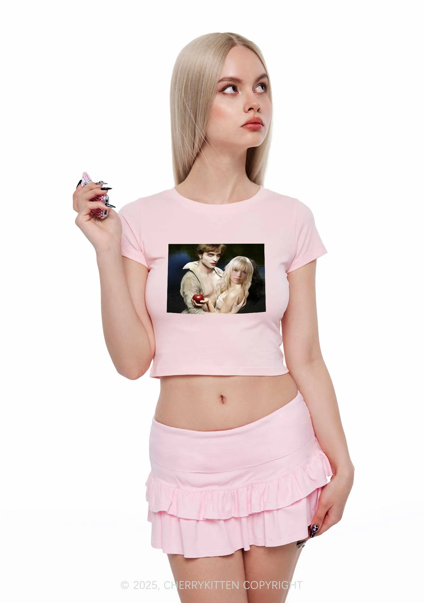Custom Vampire Lover Photo Y2K Baby Tee Cherrykitten - Image 3