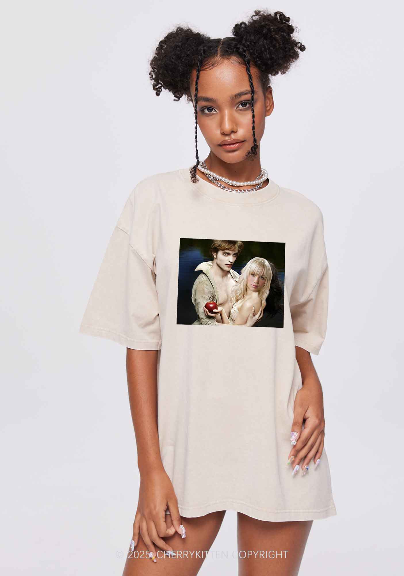 Custom Vampire Lover Photo Y2K Shirts Washed Tee Cherrykitten - Image 2