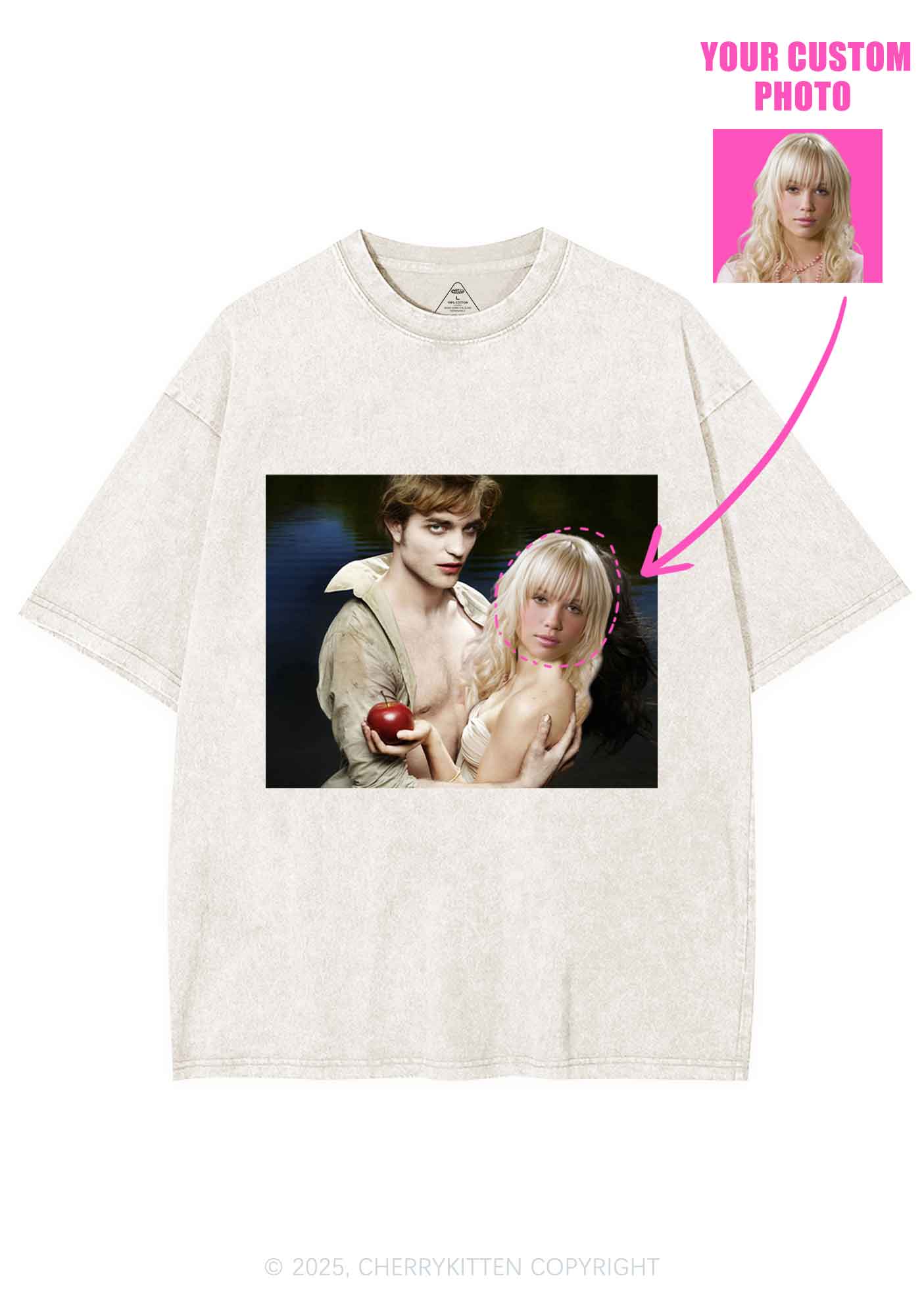 Custom Vampire Lover Photo Y2K Shirts Washed Tee Cherrykitten - Image 3