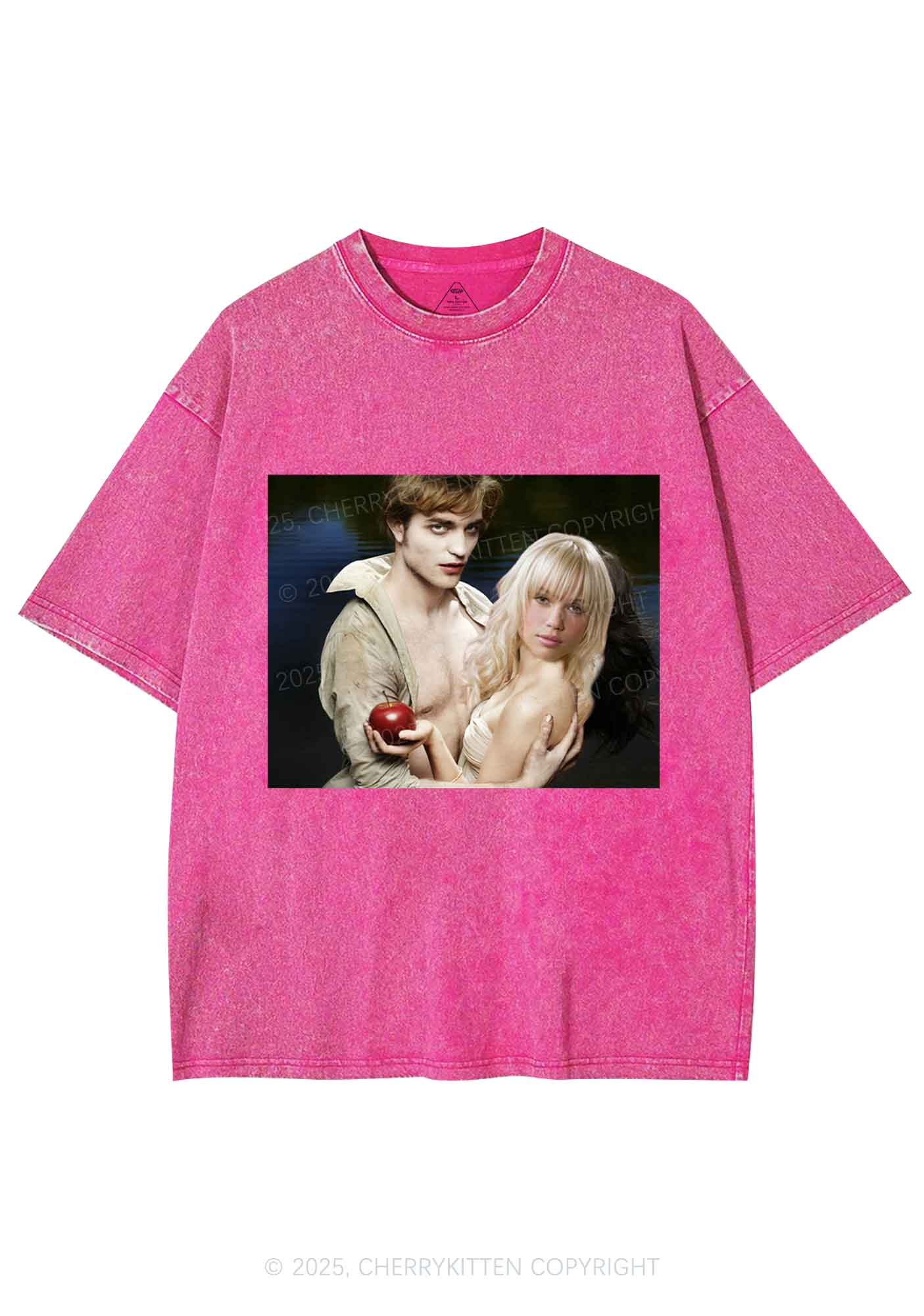 Custom Vampire Lover Photo Y2K Shirts Washed Tee Cherrykitten - Image 4