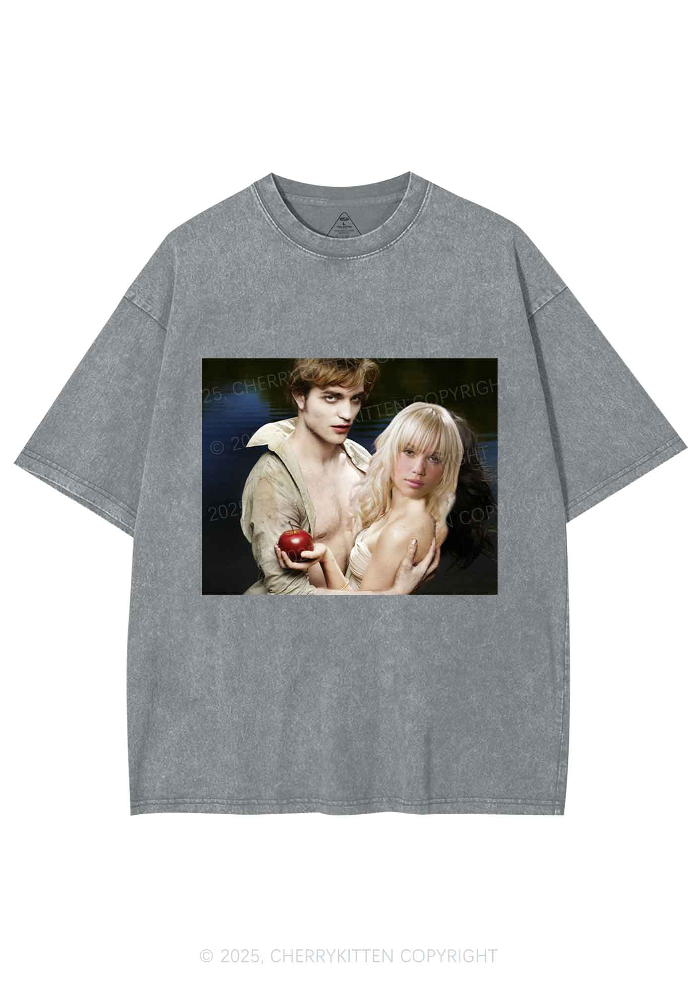 Custom Vampire Lover Photo Y2K Shirts Washed Tee Cherrykitten - Image 6
