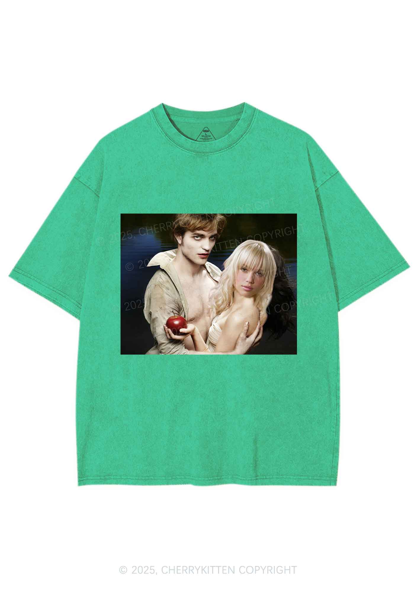 Custom Vampire Lover Photo Y2K Shirts Washed Tee Cherrykitten - Image 8