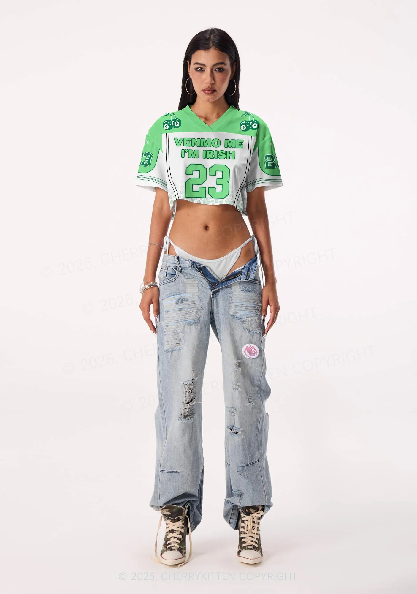 Custom Venmo Me Im Irish St Patricks Y2K Crop Sport Jersey Shirts Cherrykitten - Image 2
