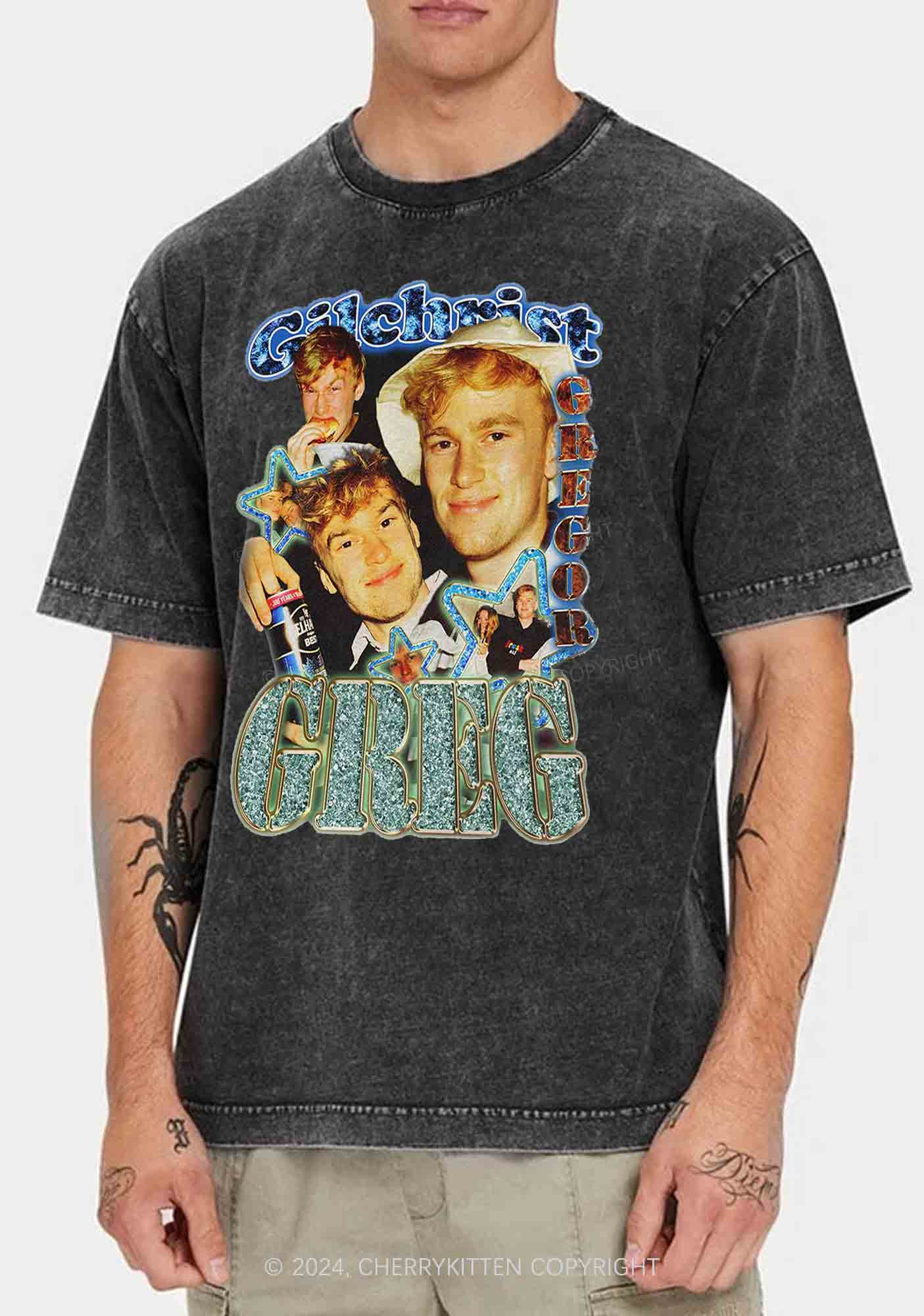 Custom Vintage 90s Design Y2K Washed Tee Cherrykitten - Image 3