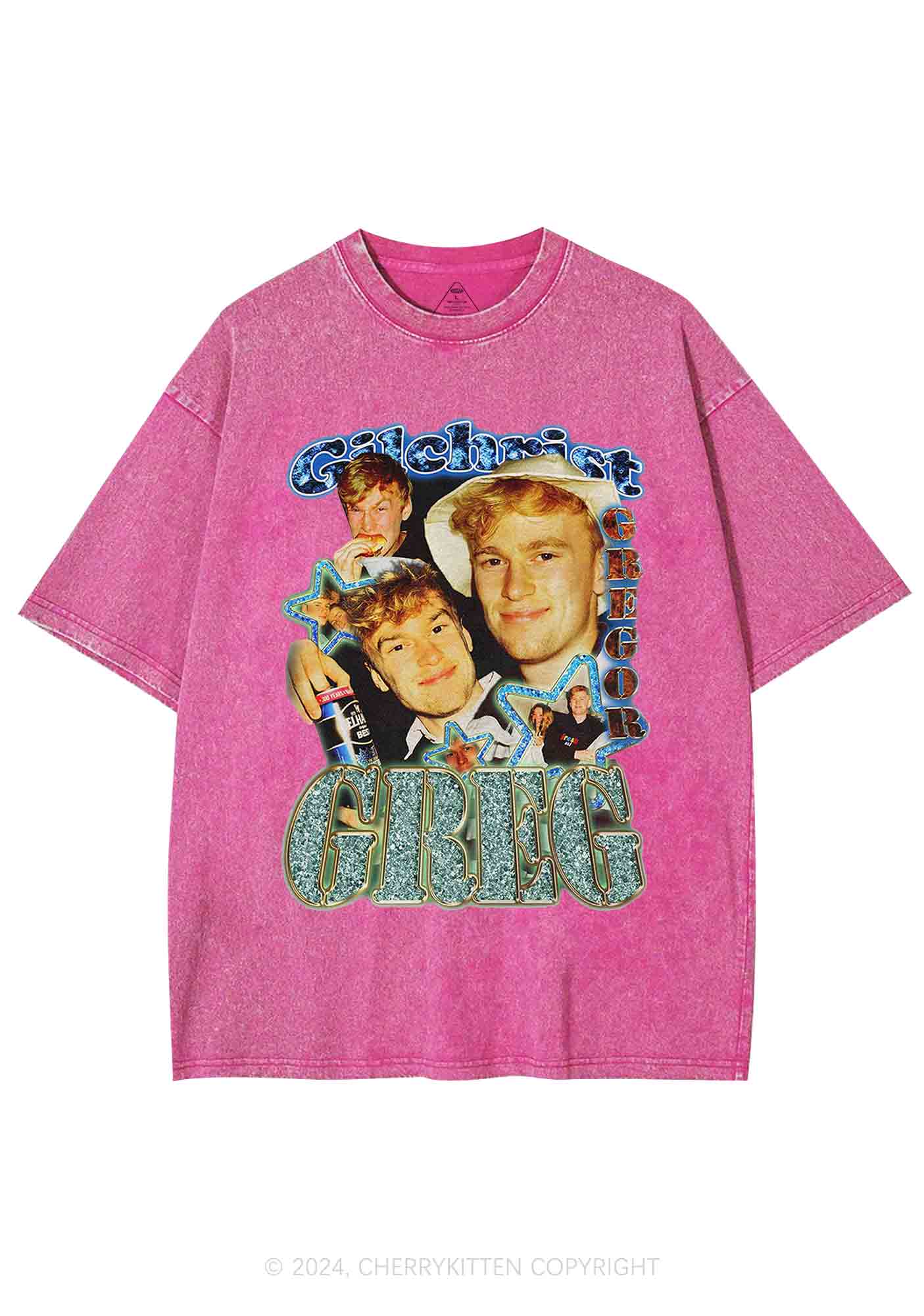 Custom Vintage 90s Design Y2K Washed Tee Cherrykitten - Image 4